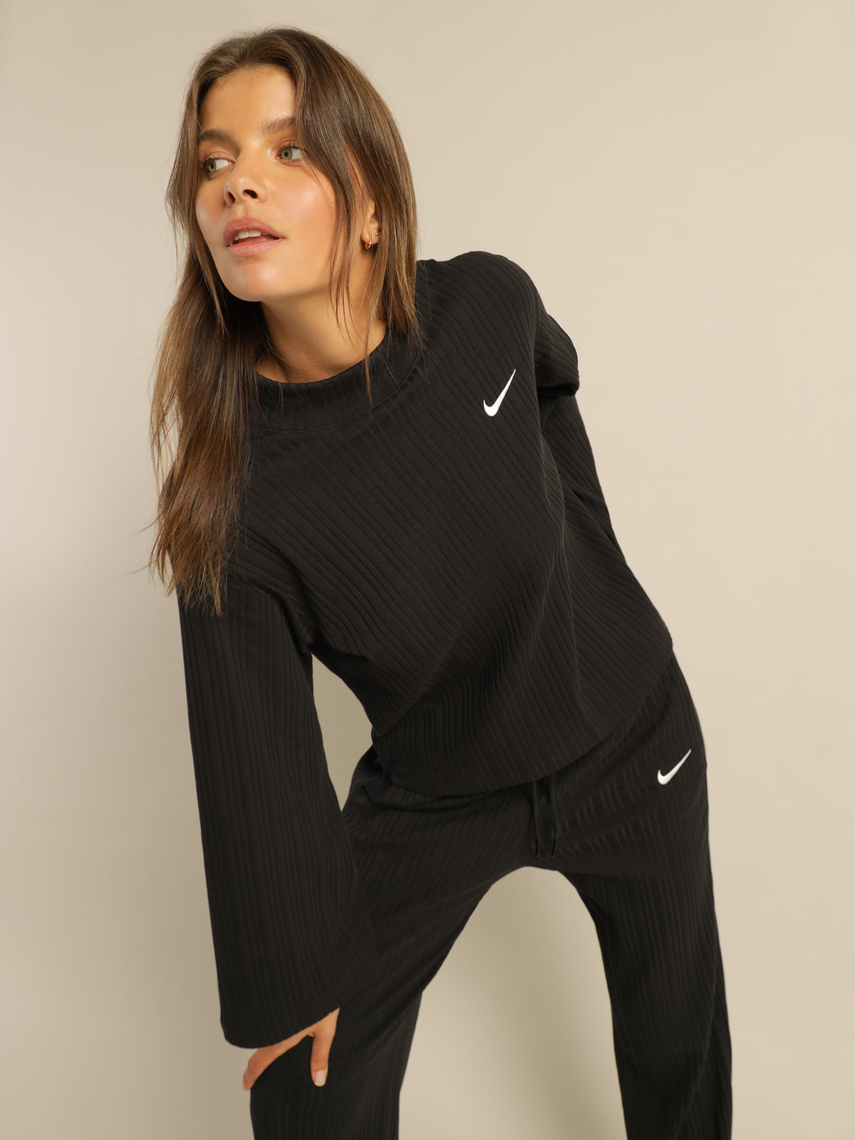 Nike Sportswear Jersey Rib Long Sleeve Top | Black/White