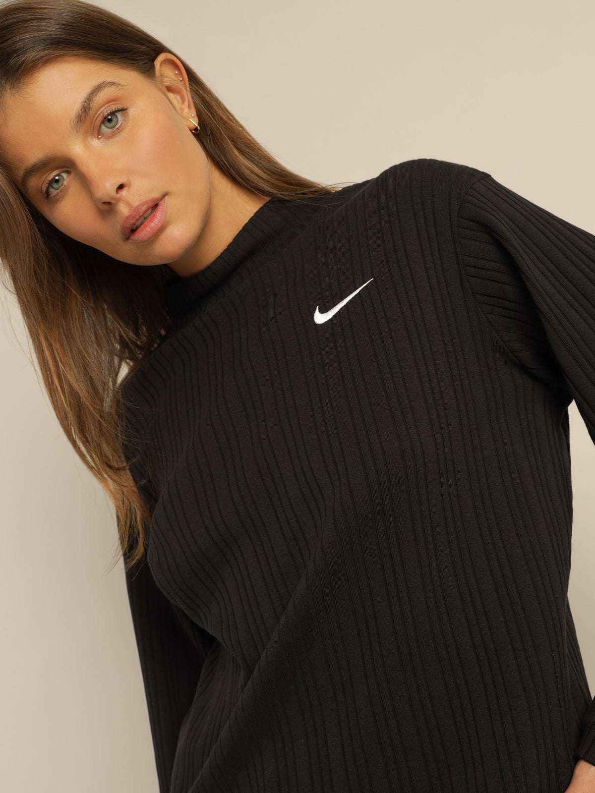 Nike Sportswear Jersey Rib Long Sleeve Top | Black/White