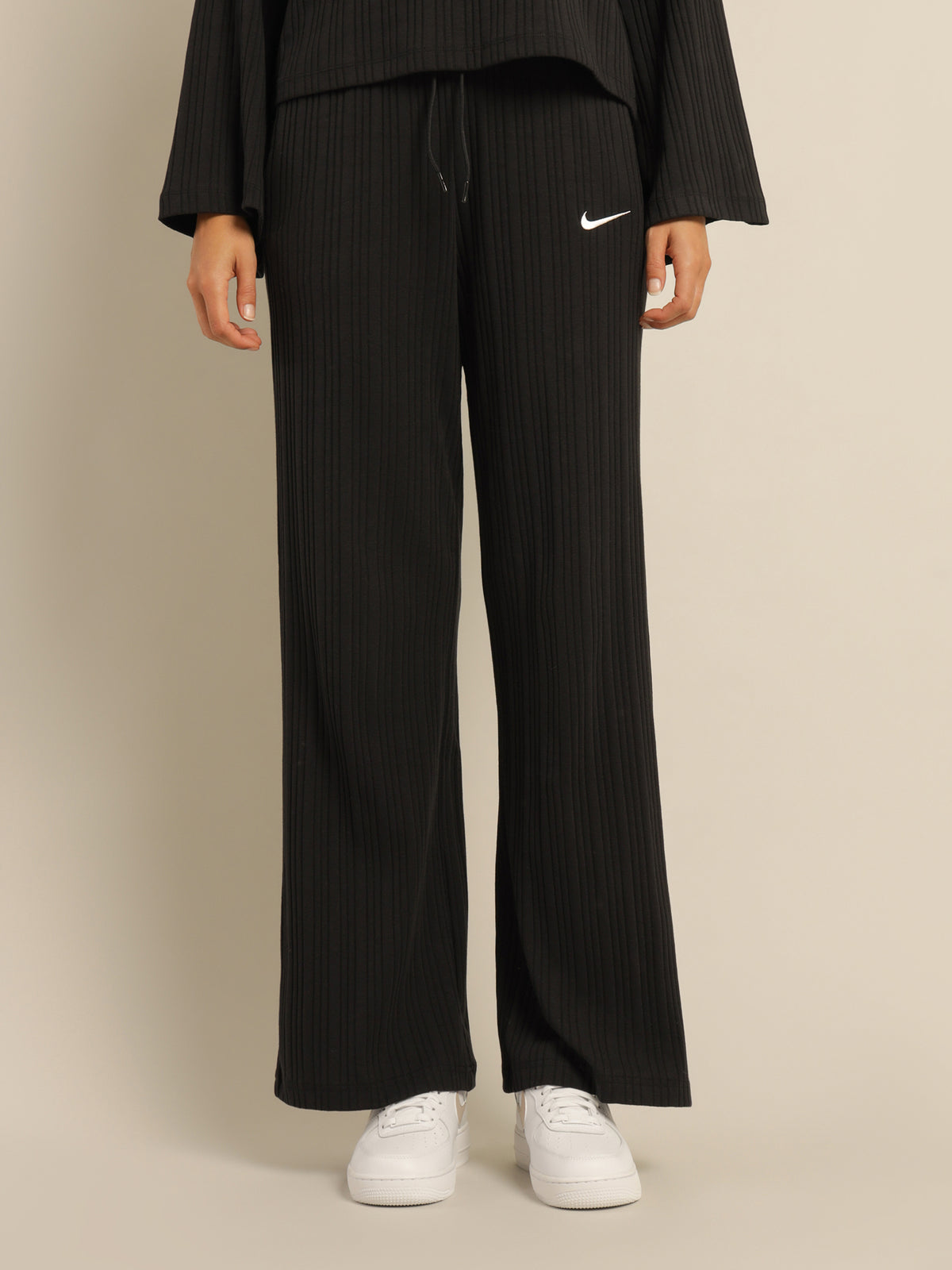 Sportswear Jersey Rib Wide Leg Pants in Black