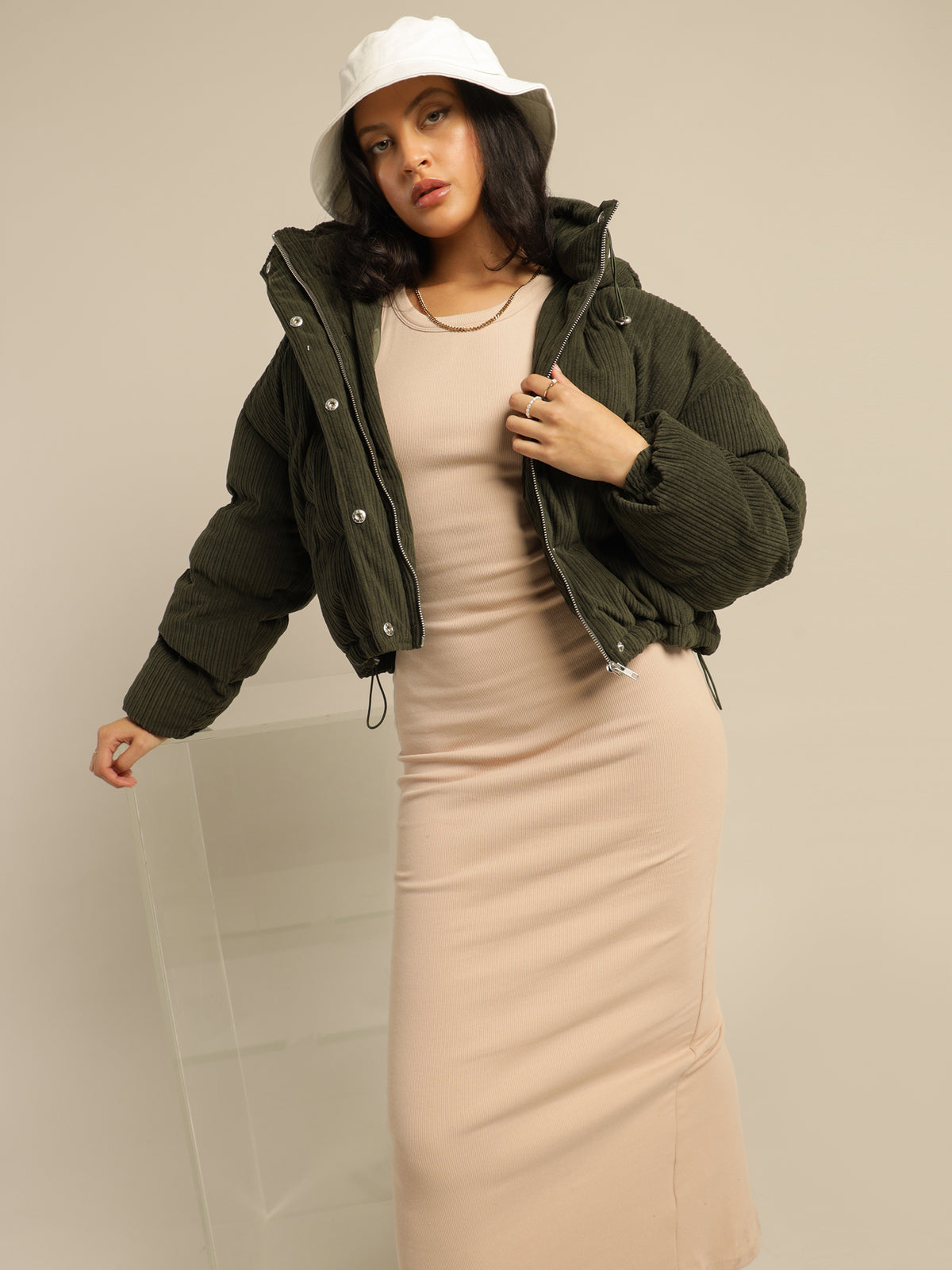 Ruby Hooded Puffer Jacket in Dark Forest Green