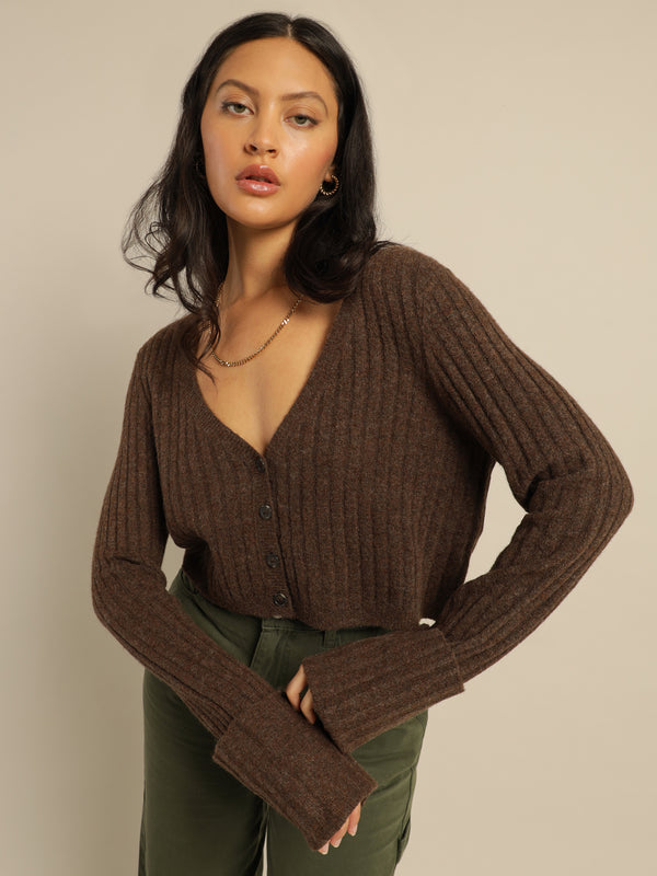 Phoebe Cropped Cardigan in Chocolate Brown - Glue Store