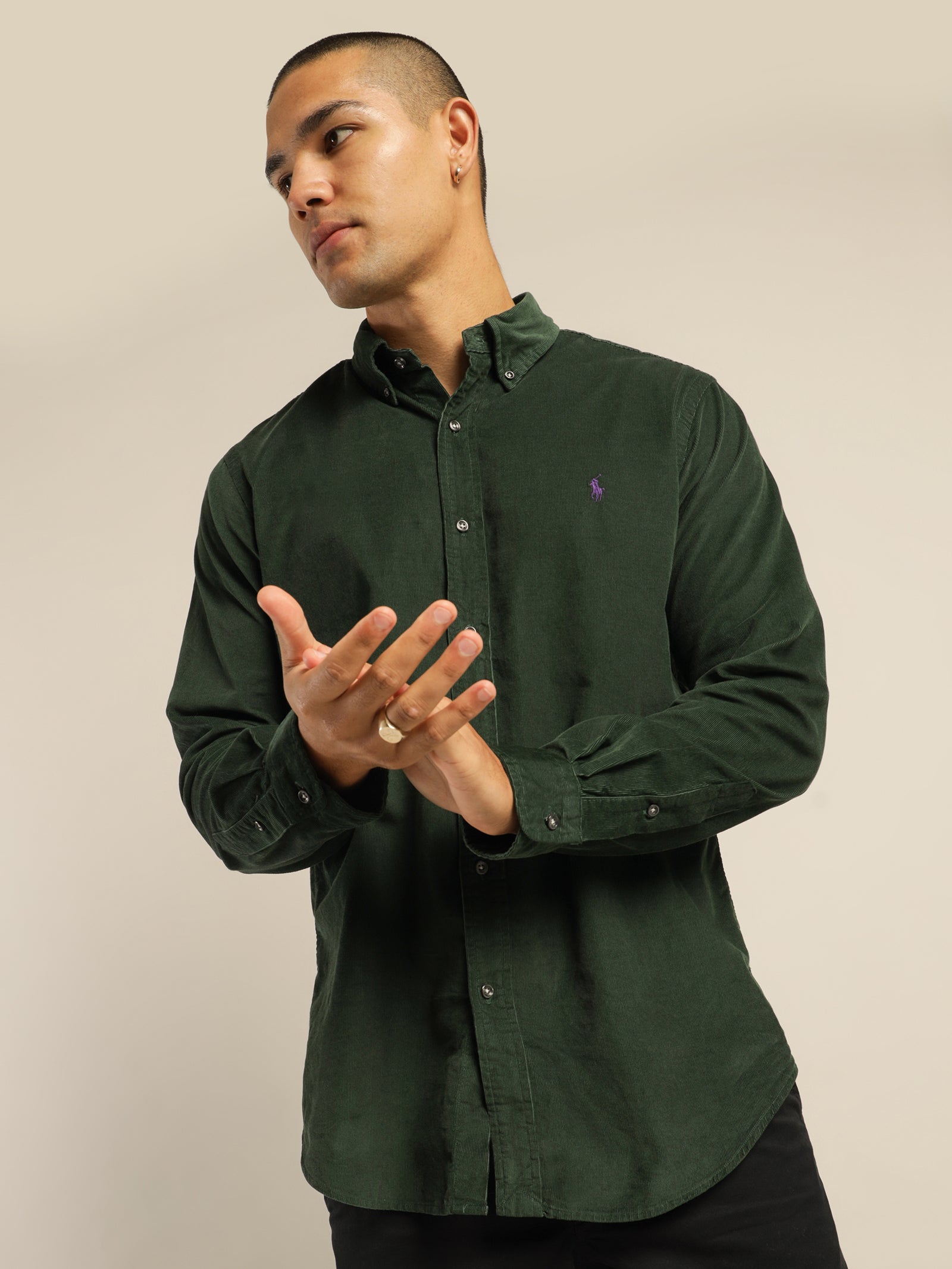 Polo Custom Fit Corduroy Long Sleeve Shirt