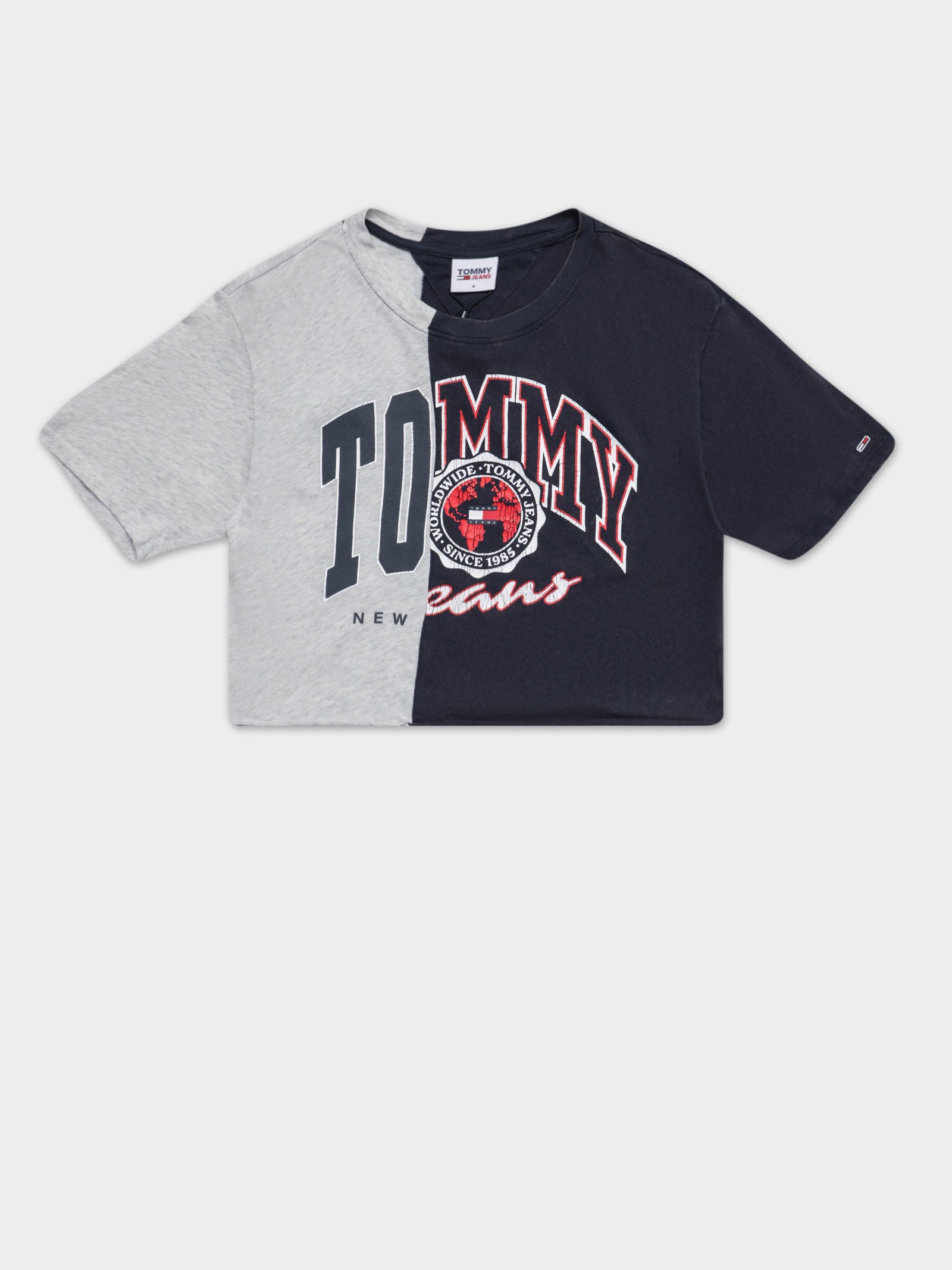 Crop College Splicing Short Sleeve T-Shirt