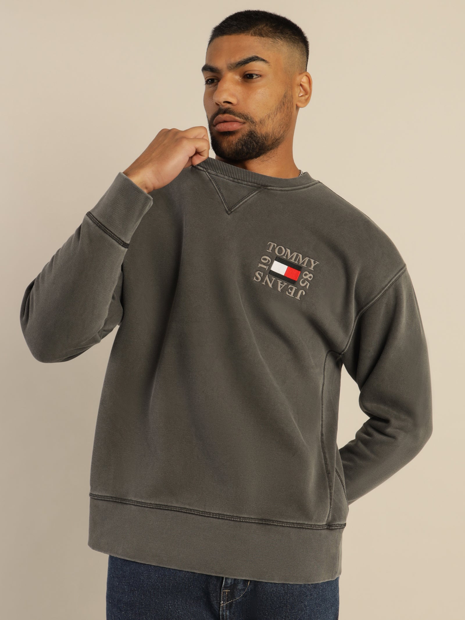 Organic cotton fleece badge logo sweatshirt Clearance