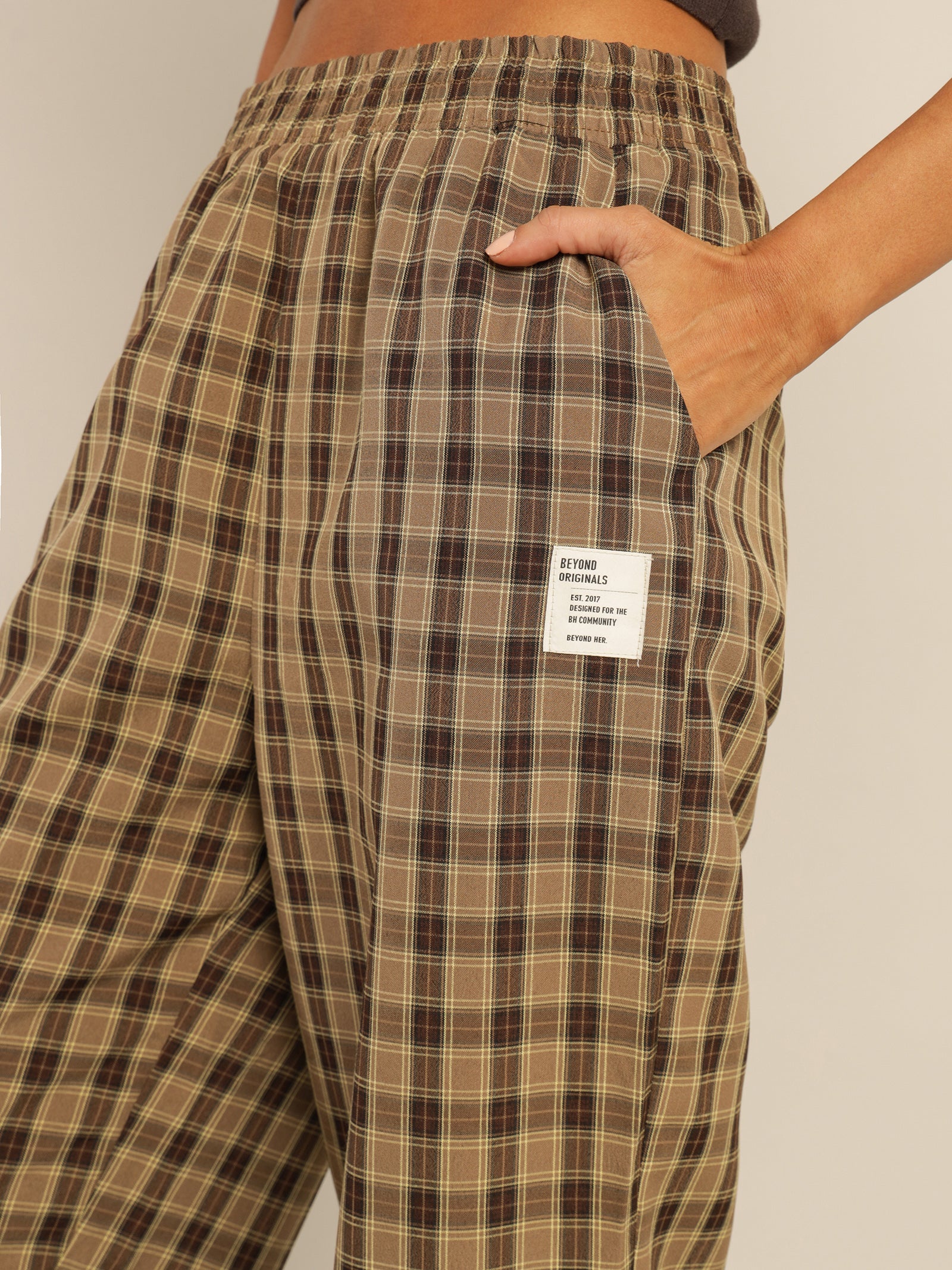 Adley Check Pants in Brown Check - Glue Store
