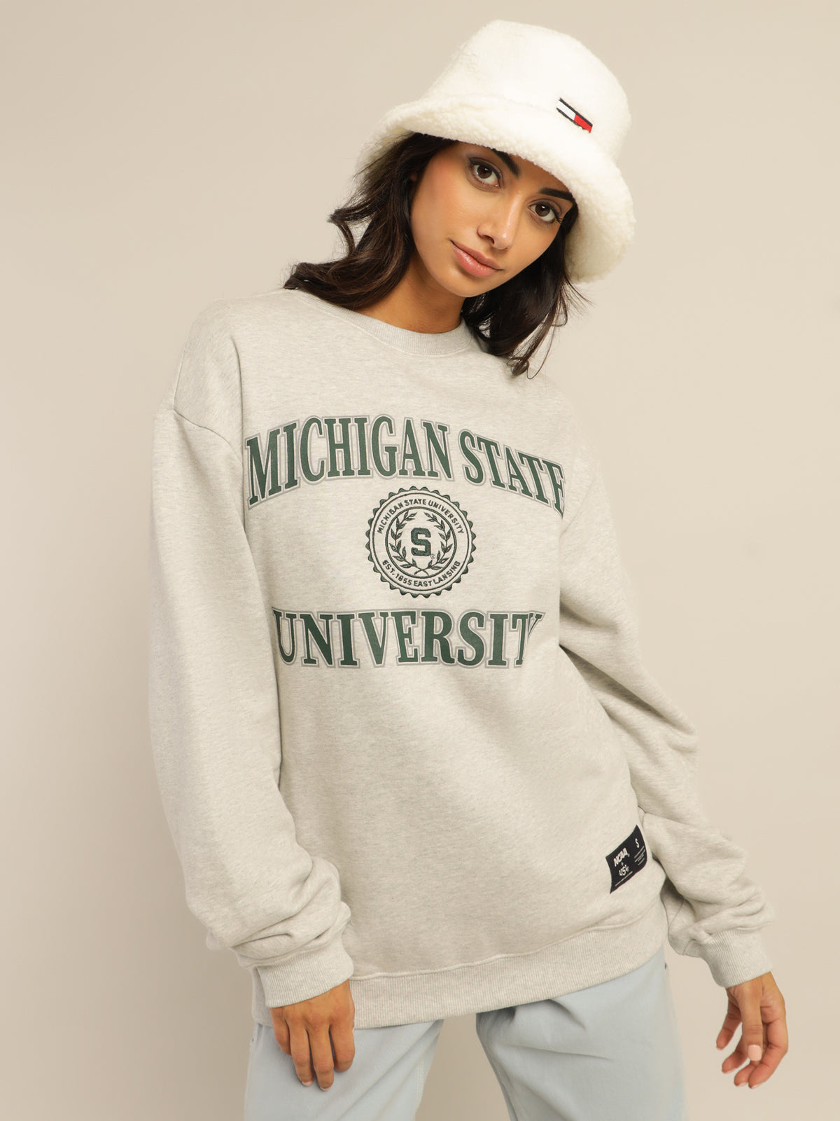 Michigan State Vintage Reef Logo Sweater in Grey Marle