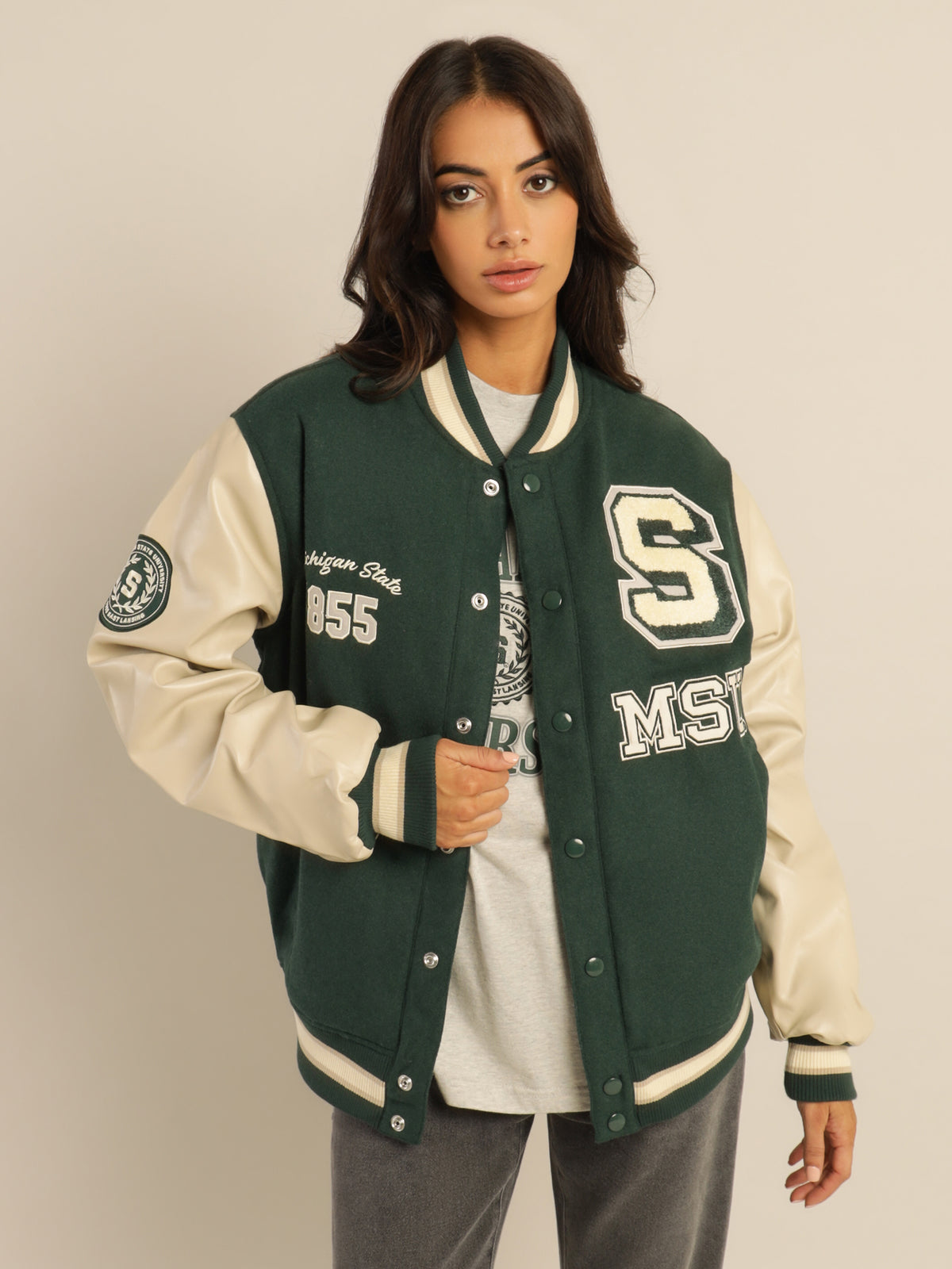Michigan State Letterman Varsity Jacket in Forest Green