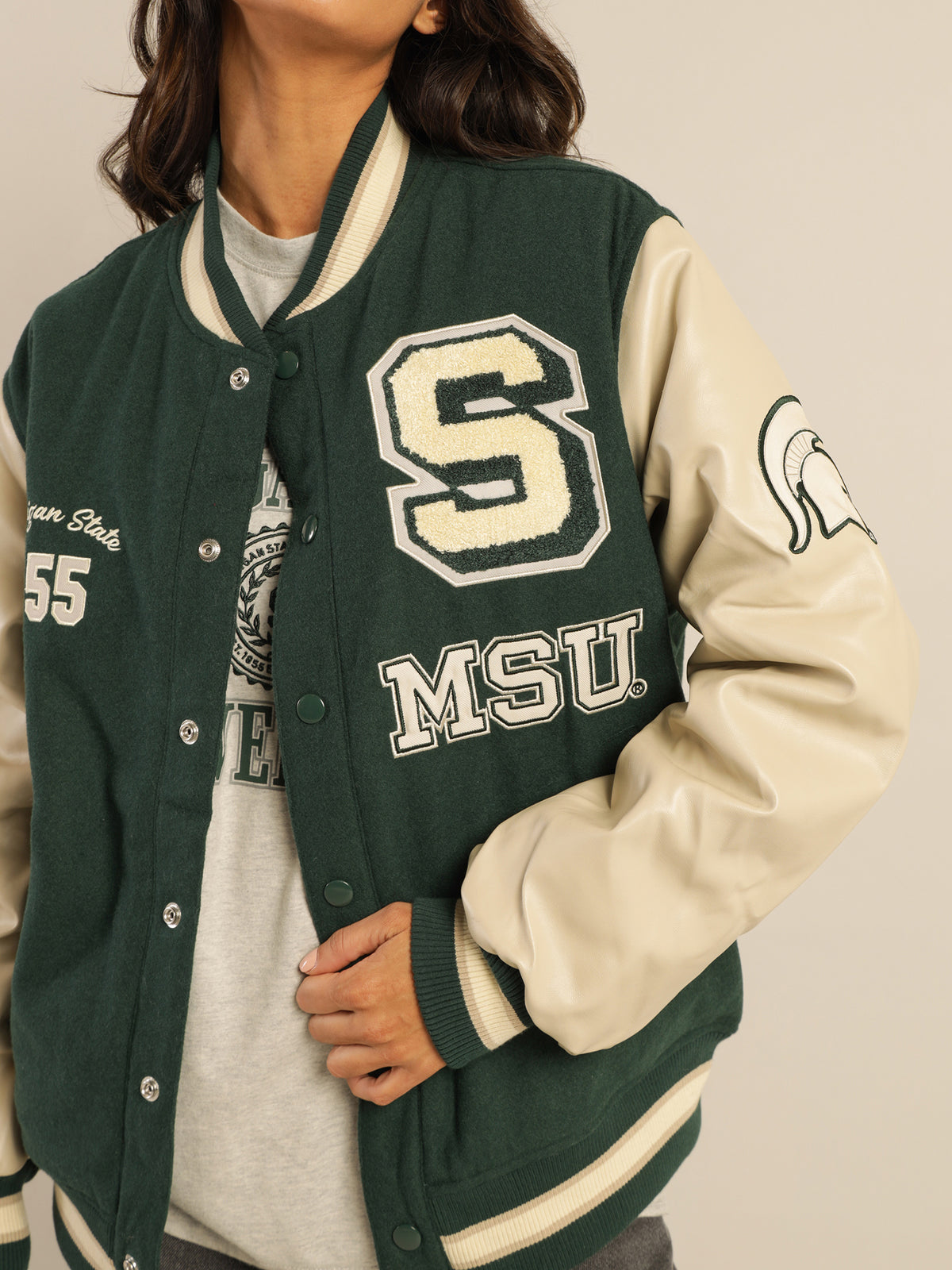 Michigan State Letterman Varsity Jacket in Forest Green
