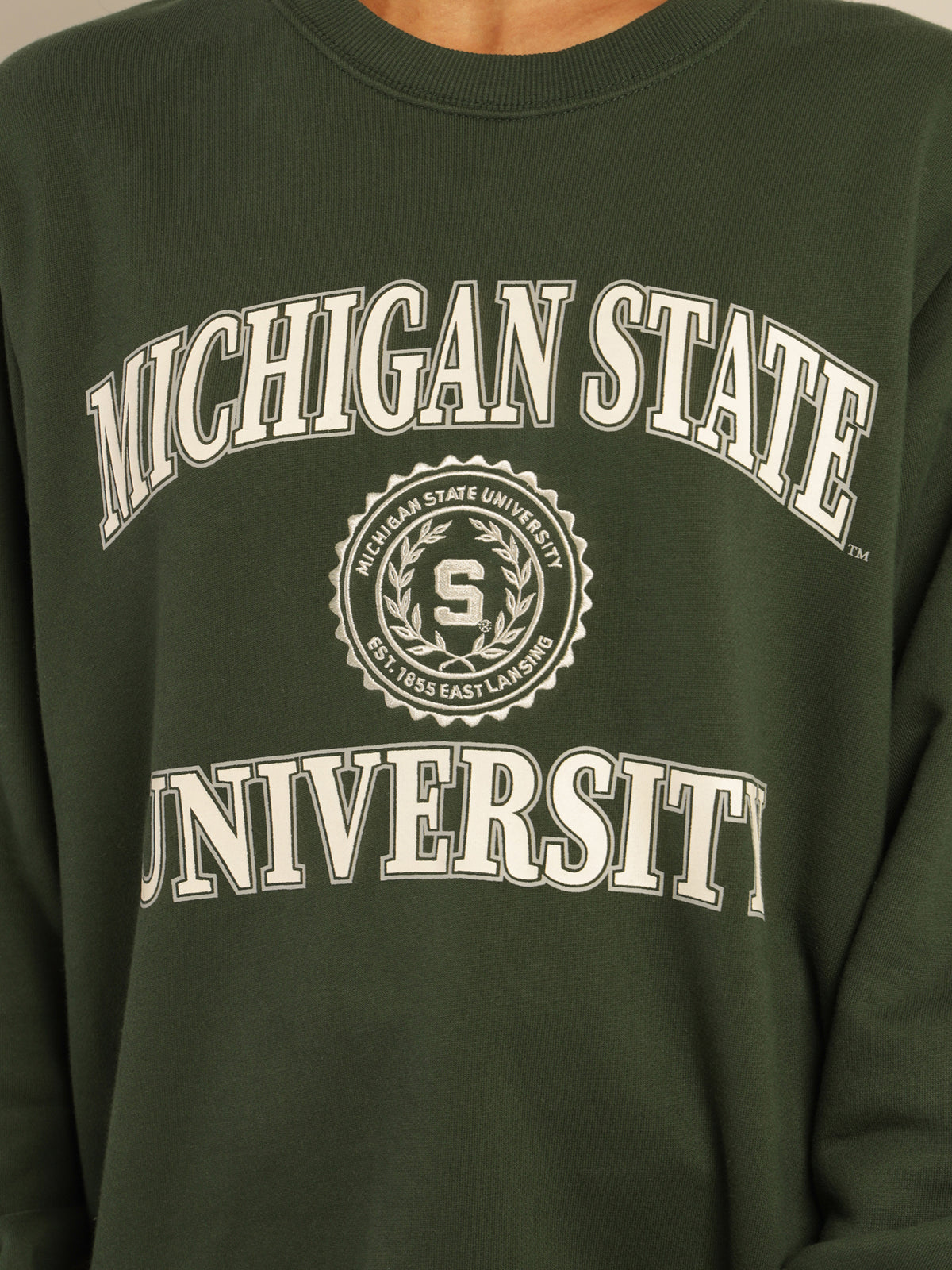 Michigan State Vintage Reef Logo Crew in Forest Green