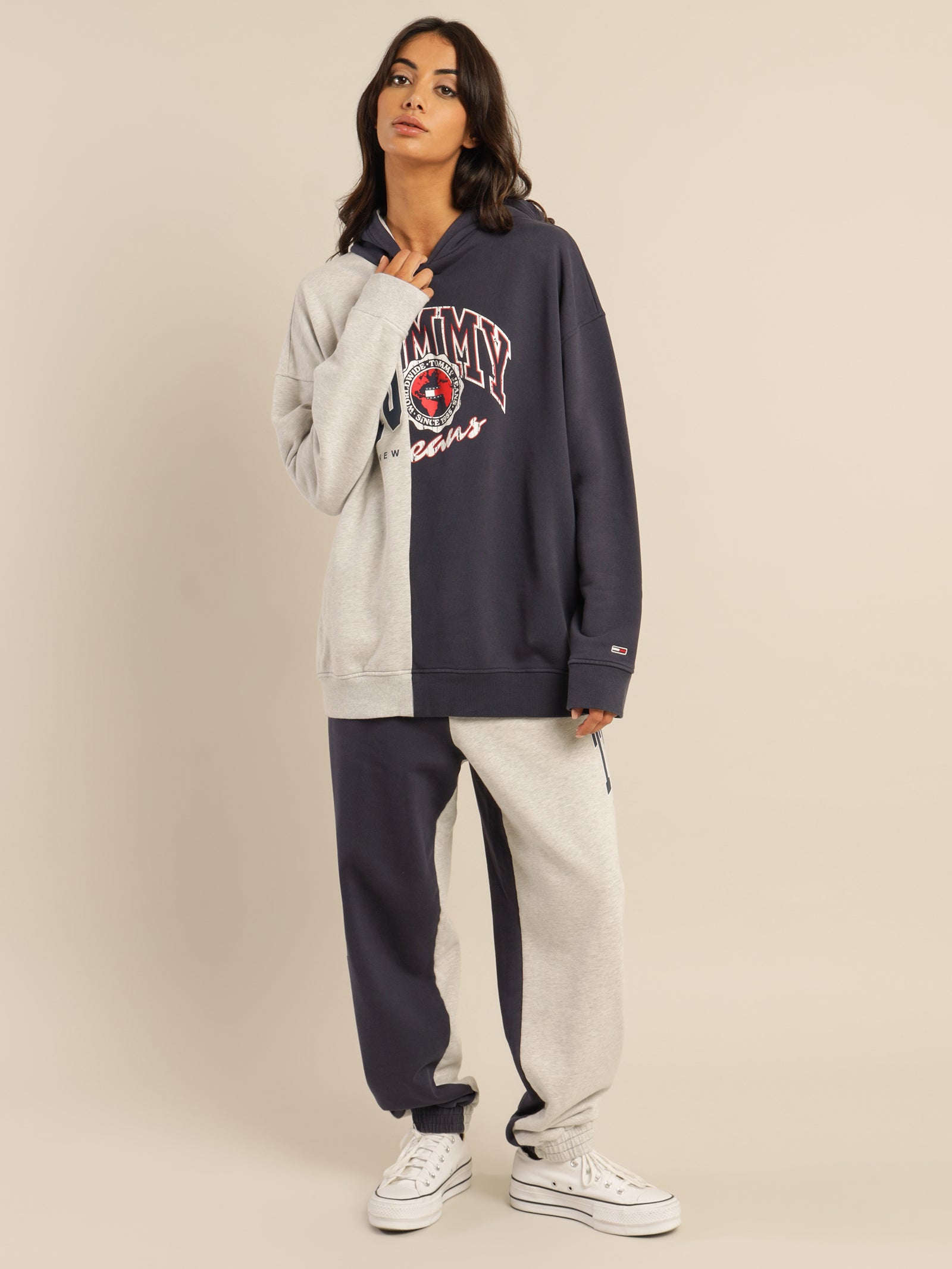 Oversized College Splicing Hoodie