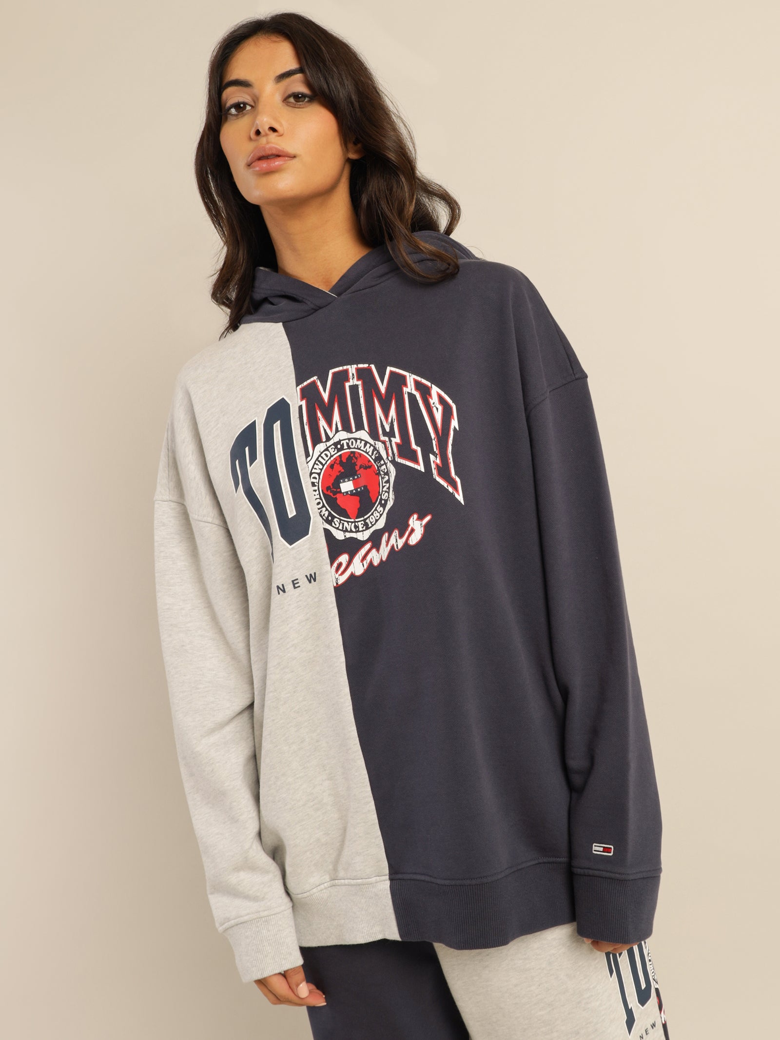 Oversized College Splicing Hoodie