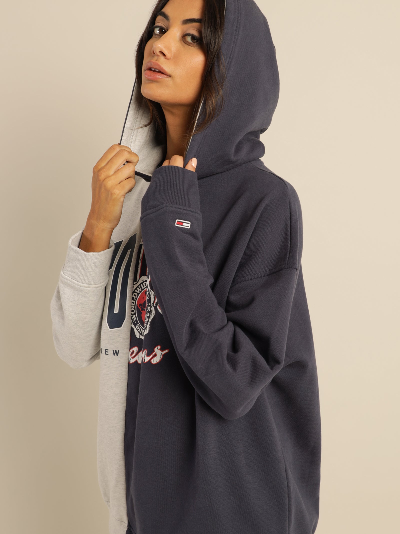 Oversized College Splicing Hoodie
