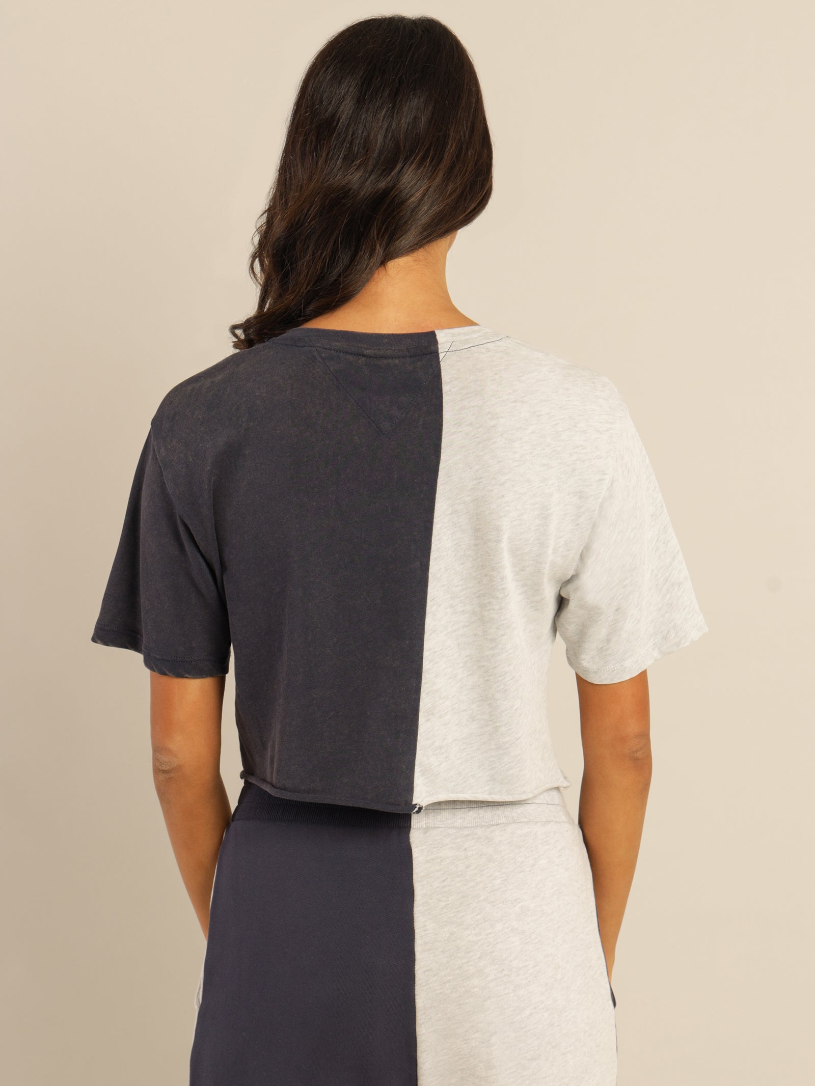 Crop College Splicing Short Sleeve T-Shirt