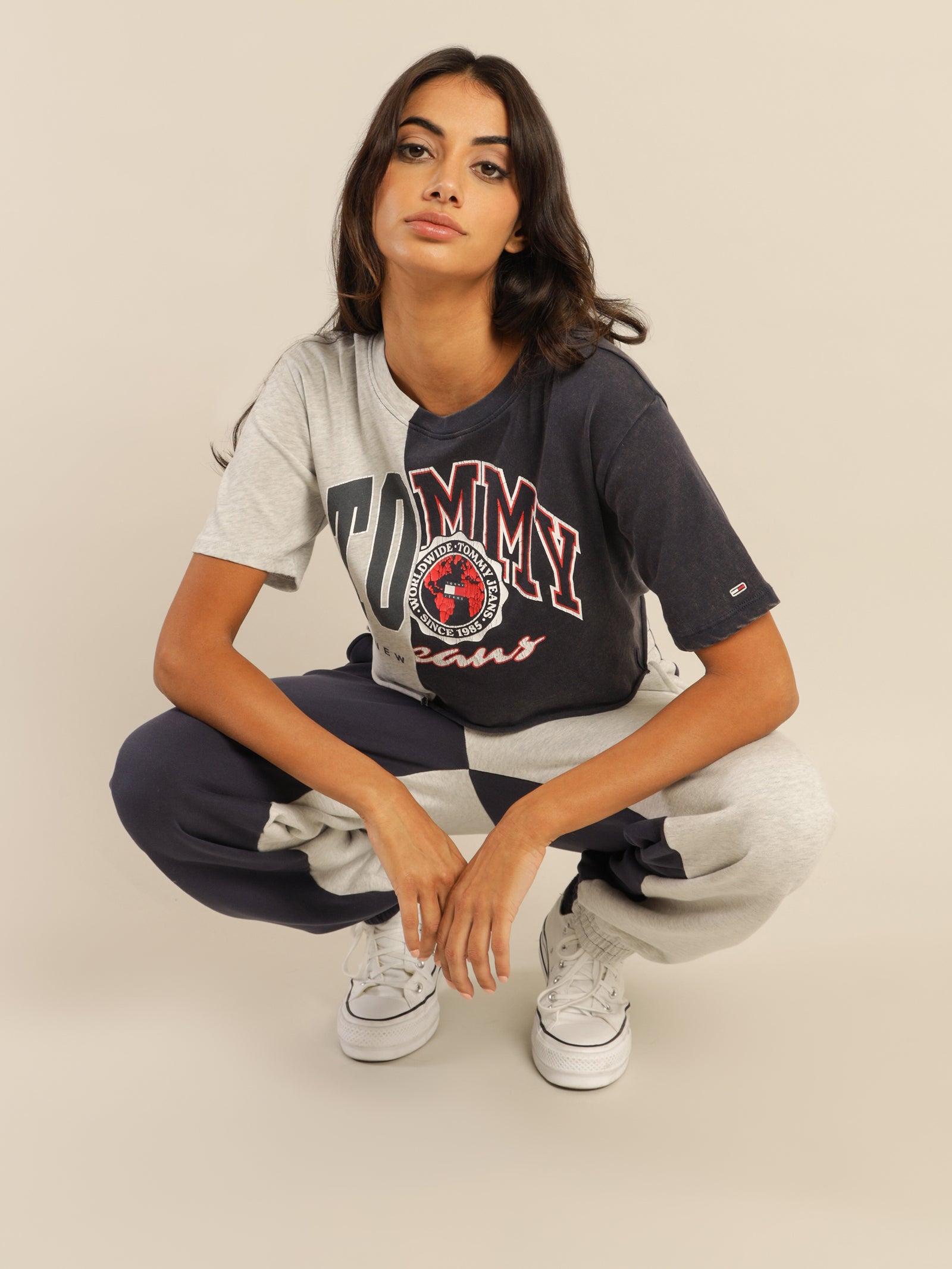 Crop College Splicing Short Sleeve T-Shirt