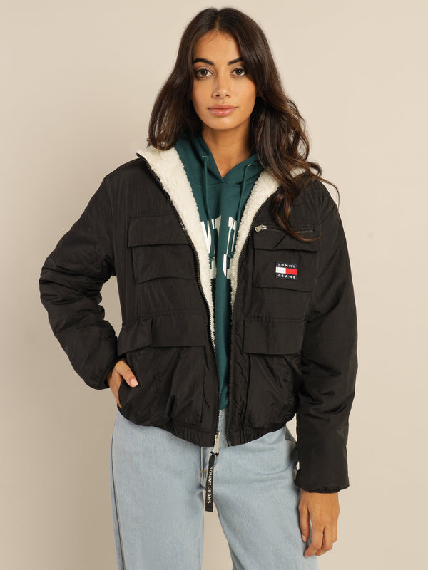 Reversible Sherpa Jacket in Black - Glue Store