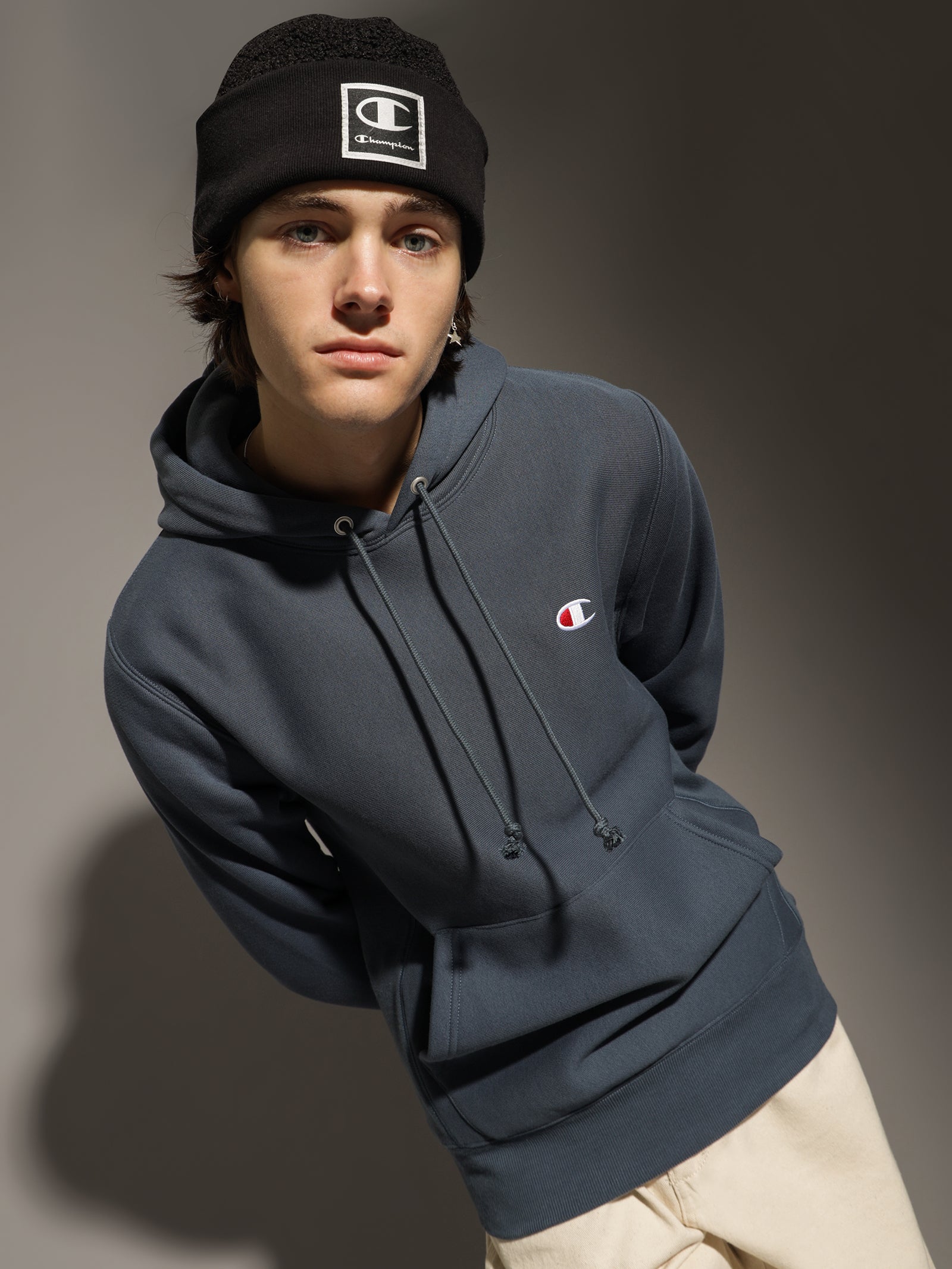Grey Black Champion Sweater Reverse Weave Hoodie