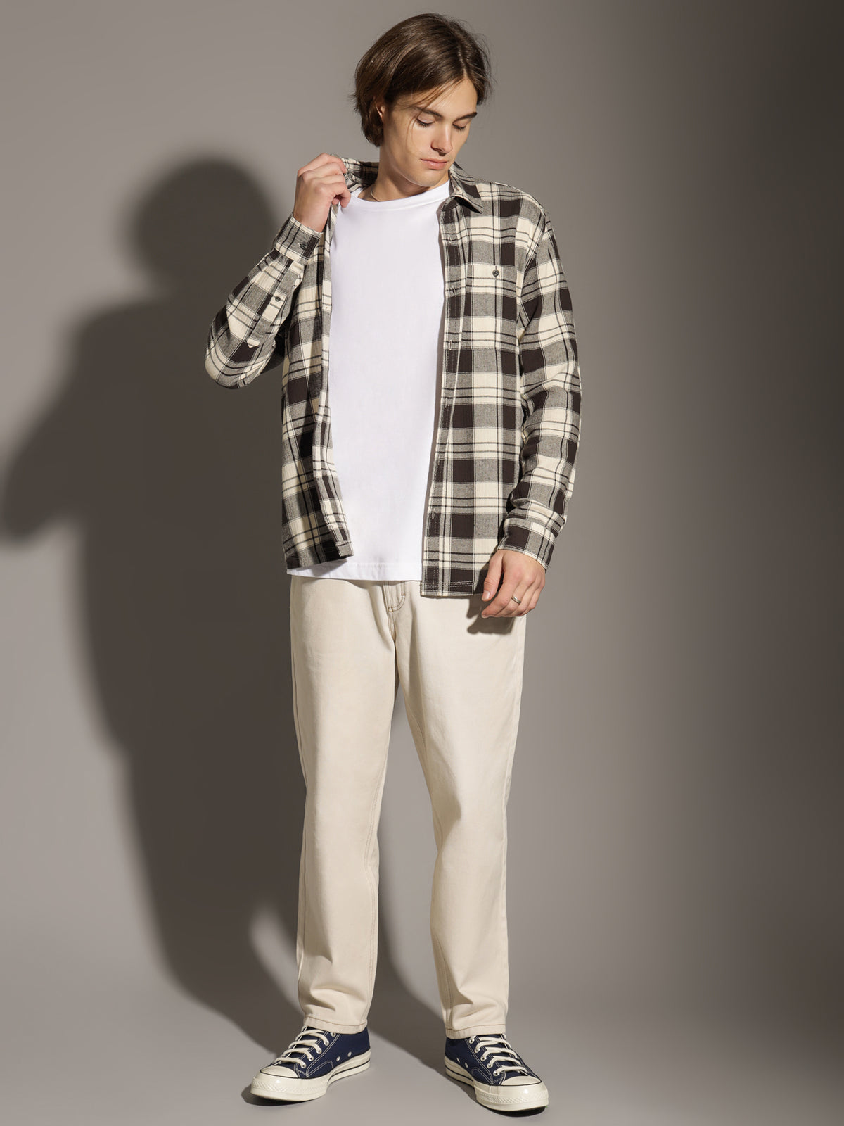 Anderson Plaid Long Sleeve Shirt in Alabaster