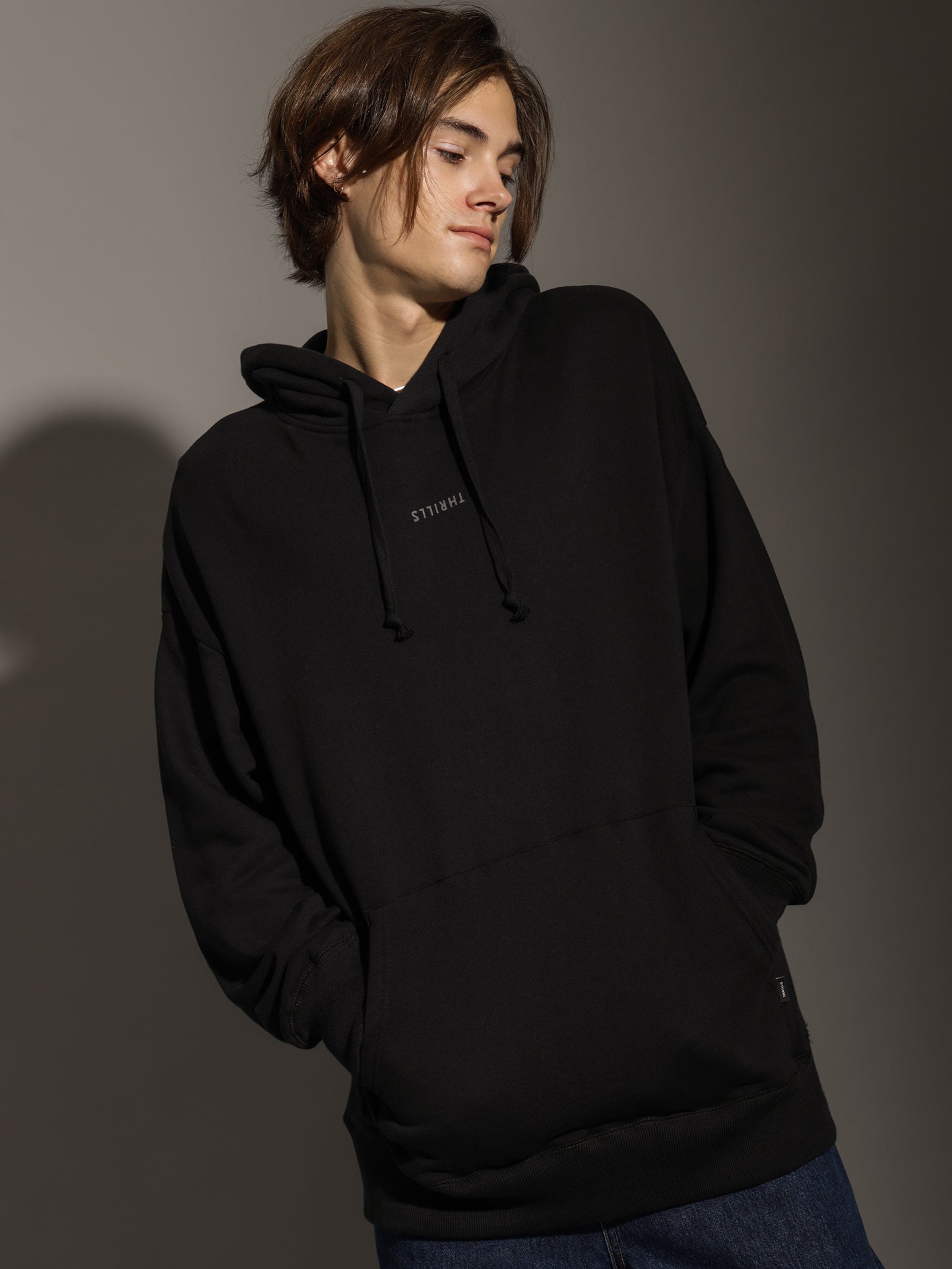 Minimal Thrills Slouch Pull On Hood in Washed Black - Glue Store