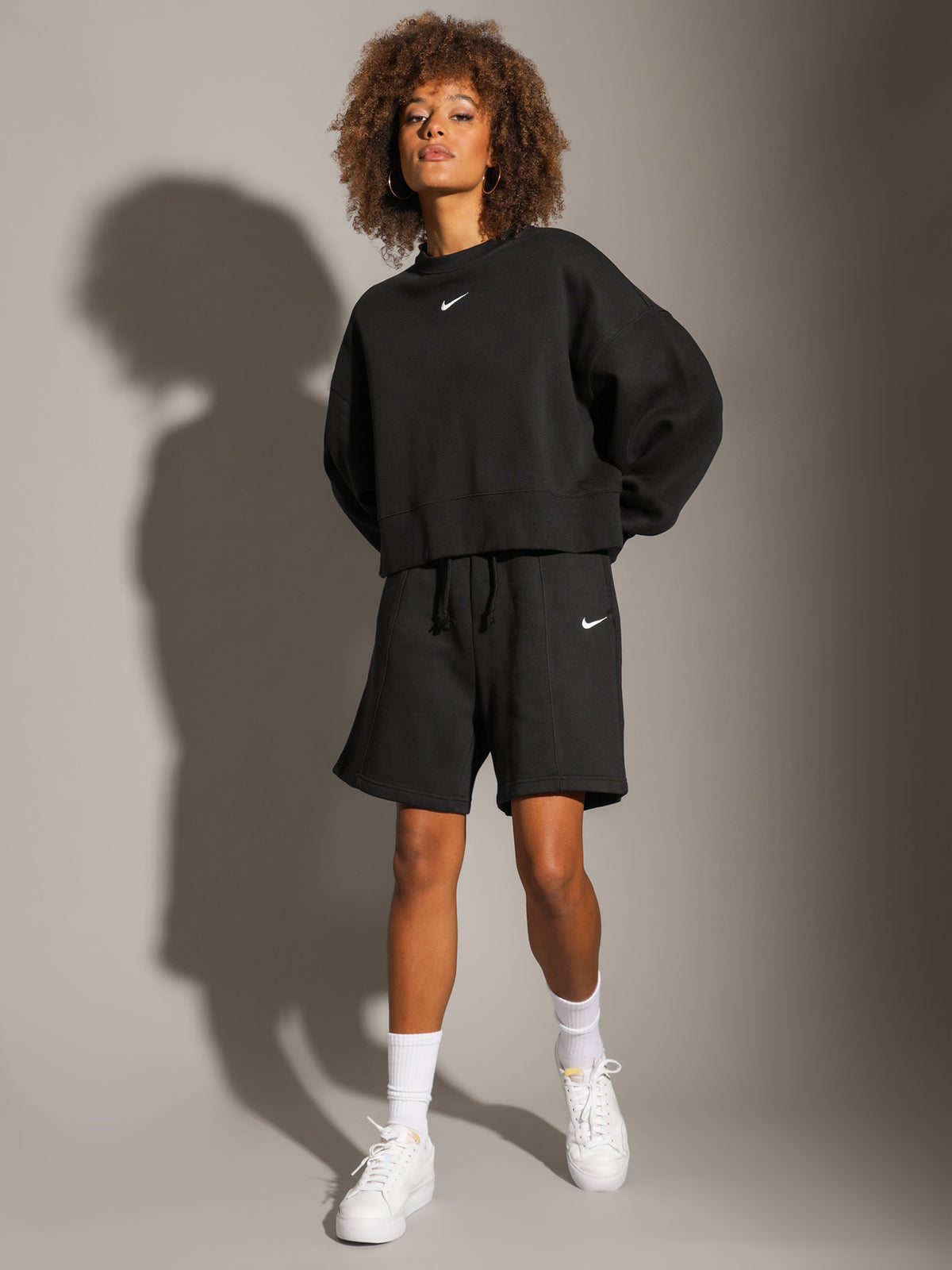 Fleece High Rise Shorts in Black &amp; White