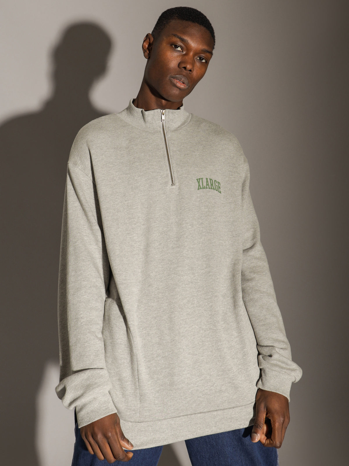 Arched 1/4 Zip Jumper in Grey Marle