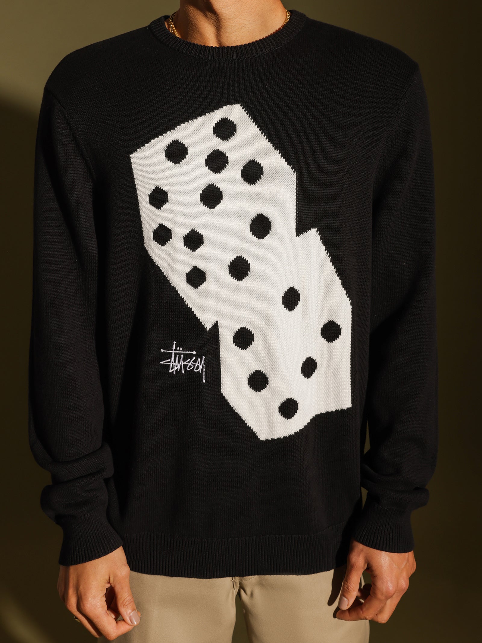Stussy Dice Knit Crew in Black Black | Glue Store