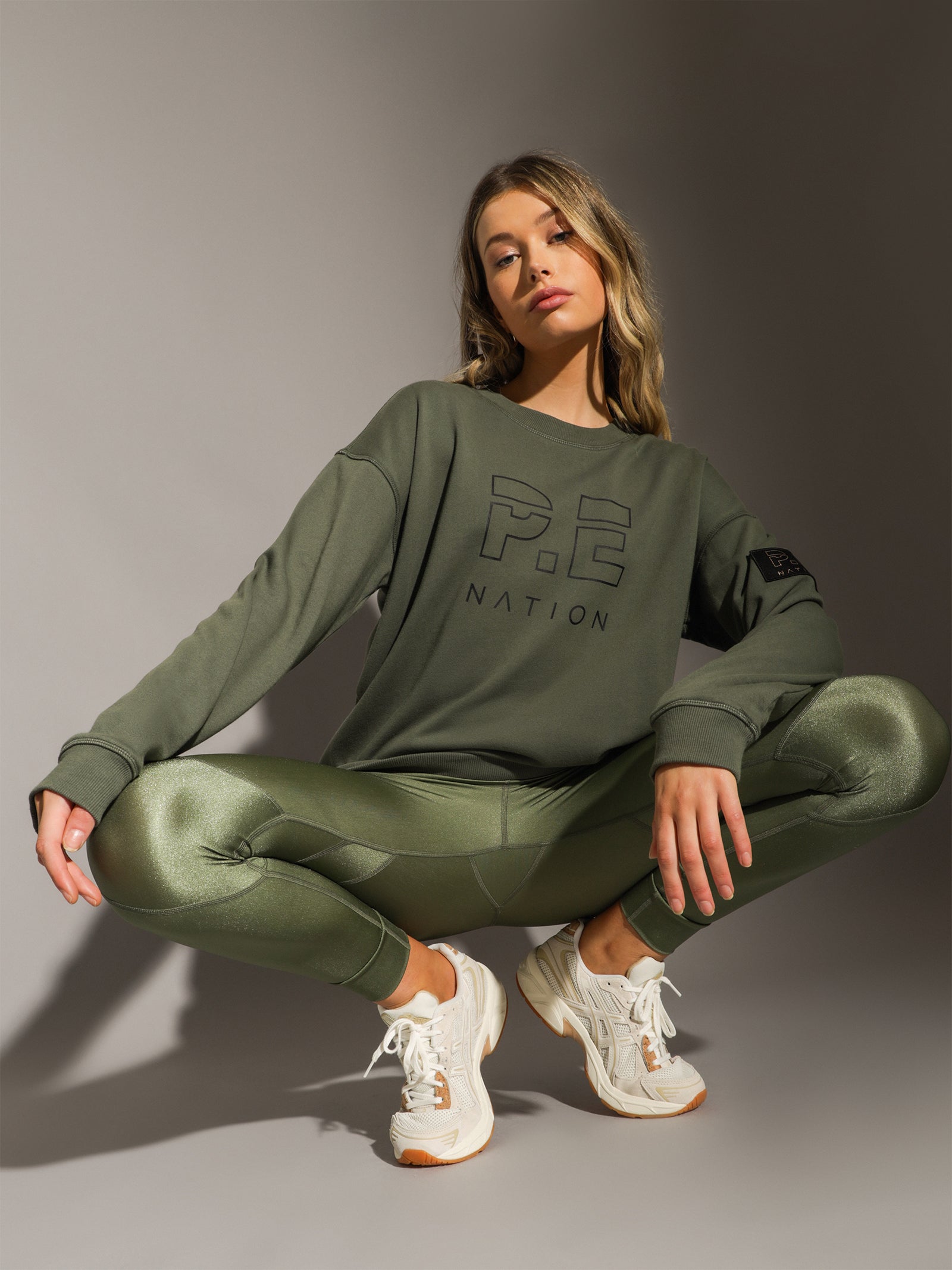 Grey Marle Pe Nation Heads Up Sweater White Sweater Olive Pe