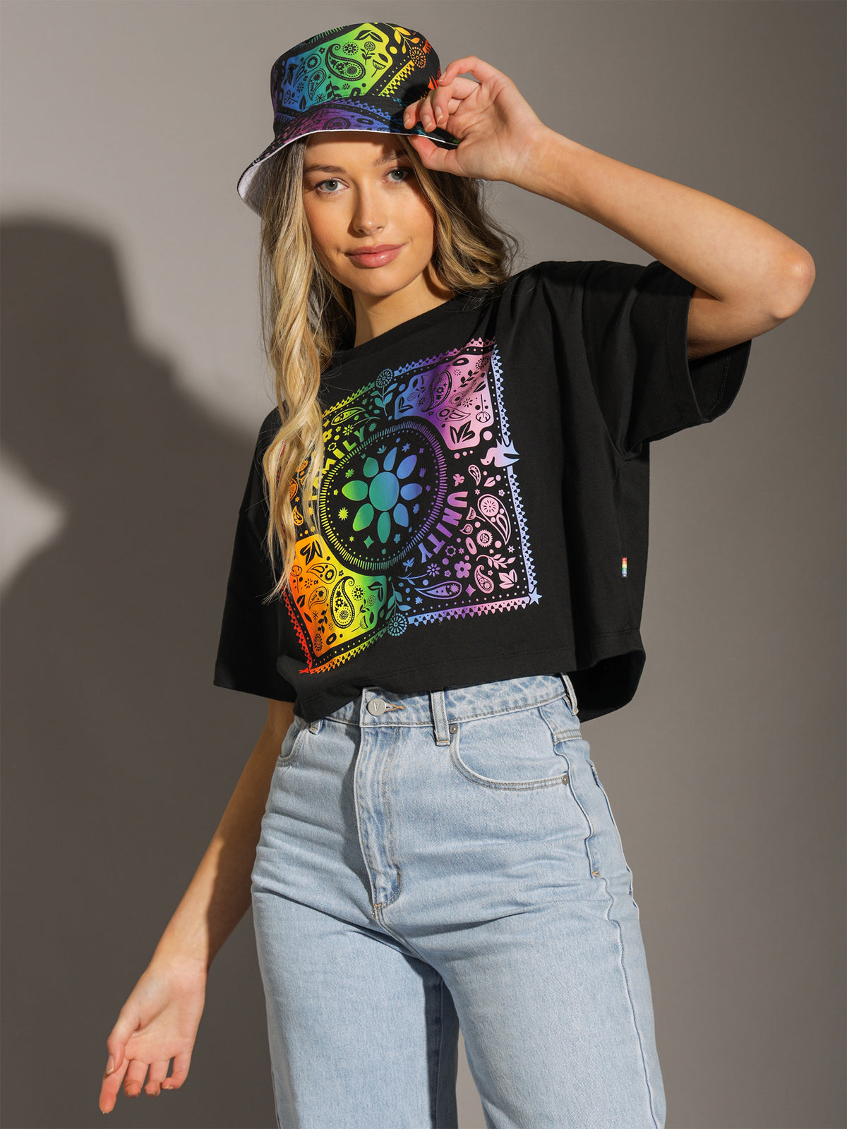 Paisley Pride Oversized Cropped T-Shirt in Black