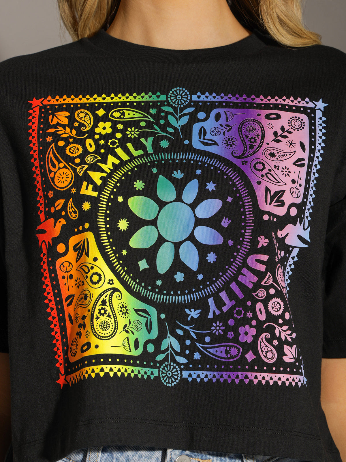 Paisley Pride Oversized Cropped T-Shirt in Black