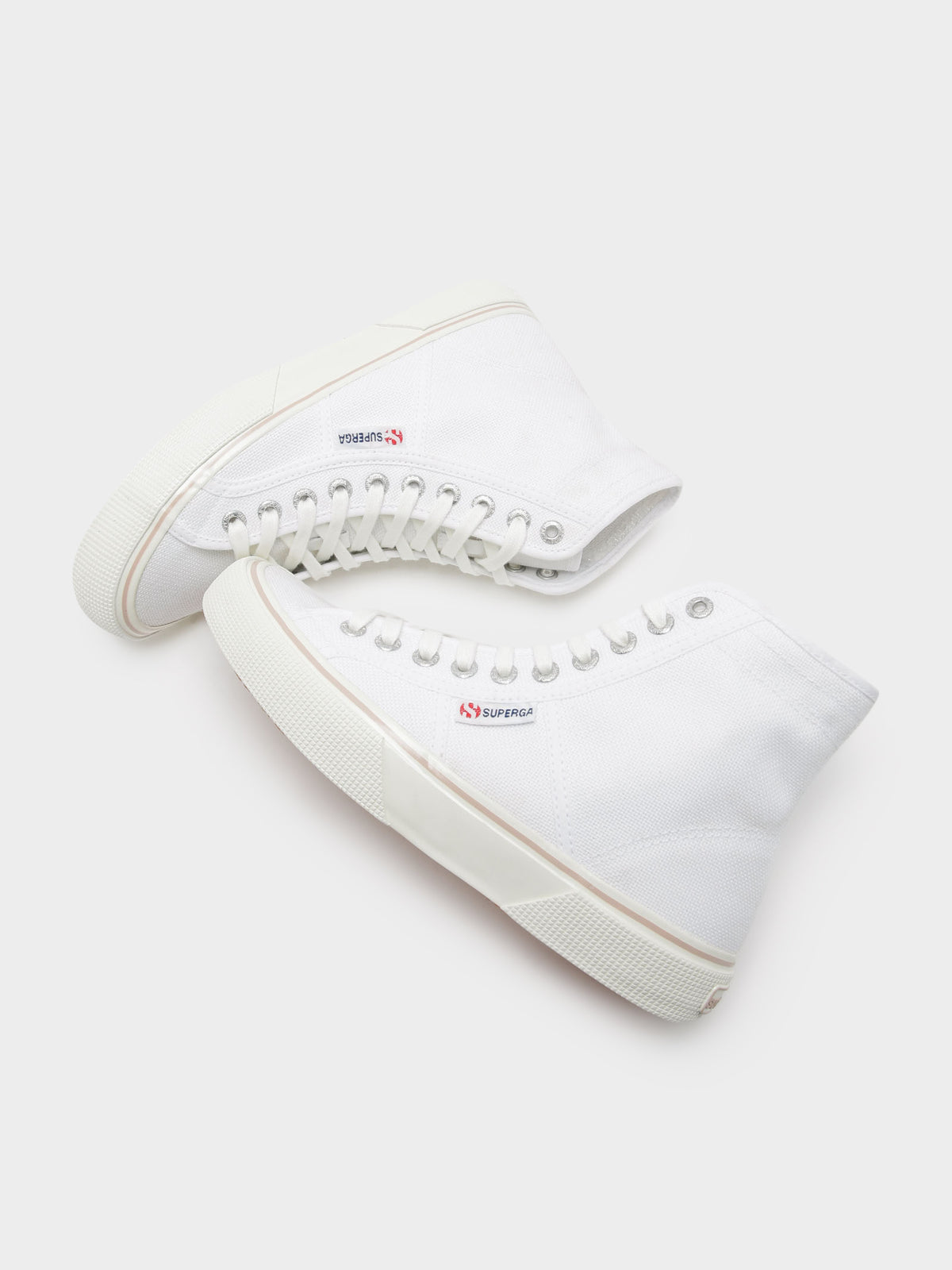 Superga Womens 2492 Bold High-Top Sneakers | J81 White - Pink Skin