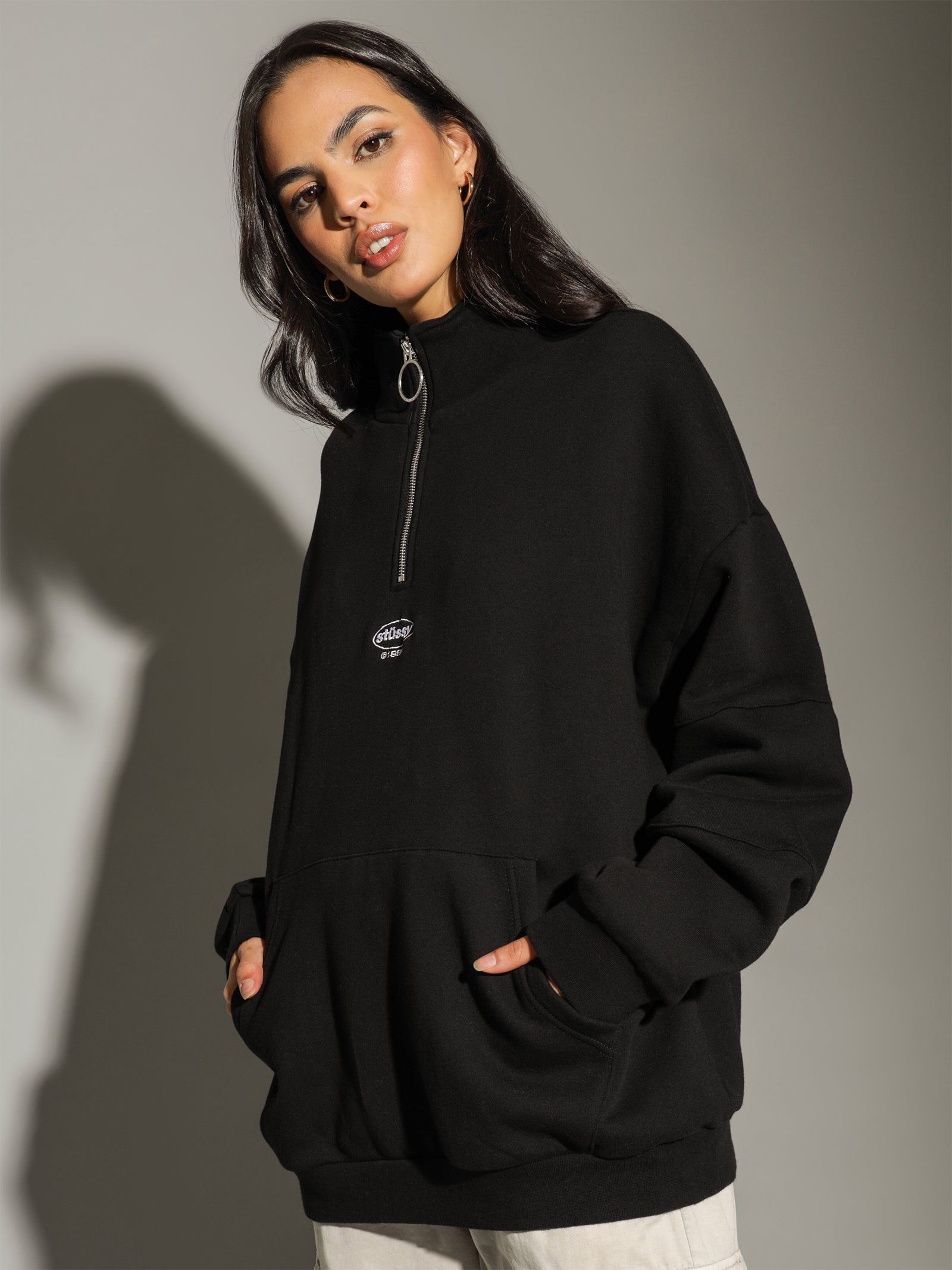 Stussy Soul Panelled 1/4 Zip Fleece Black Glue Store