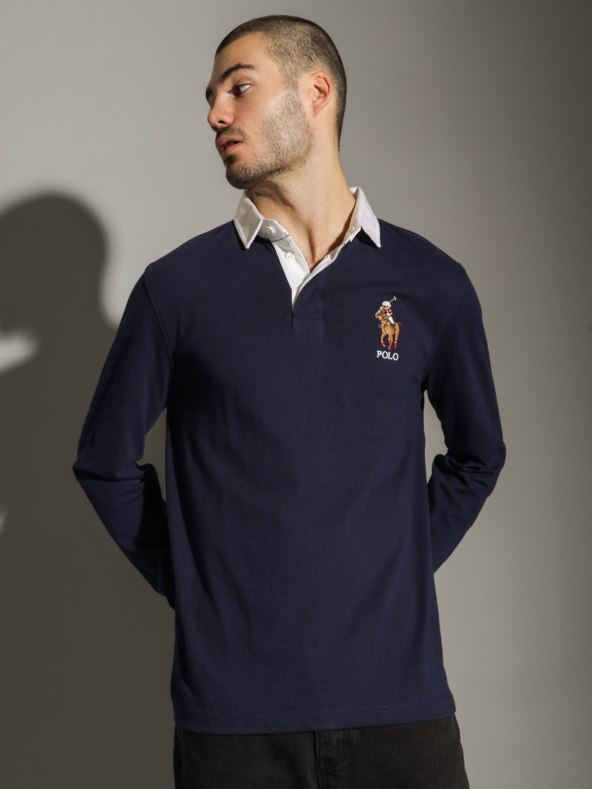 Polo Bear and Big Pony Rugby Shirt in Navy