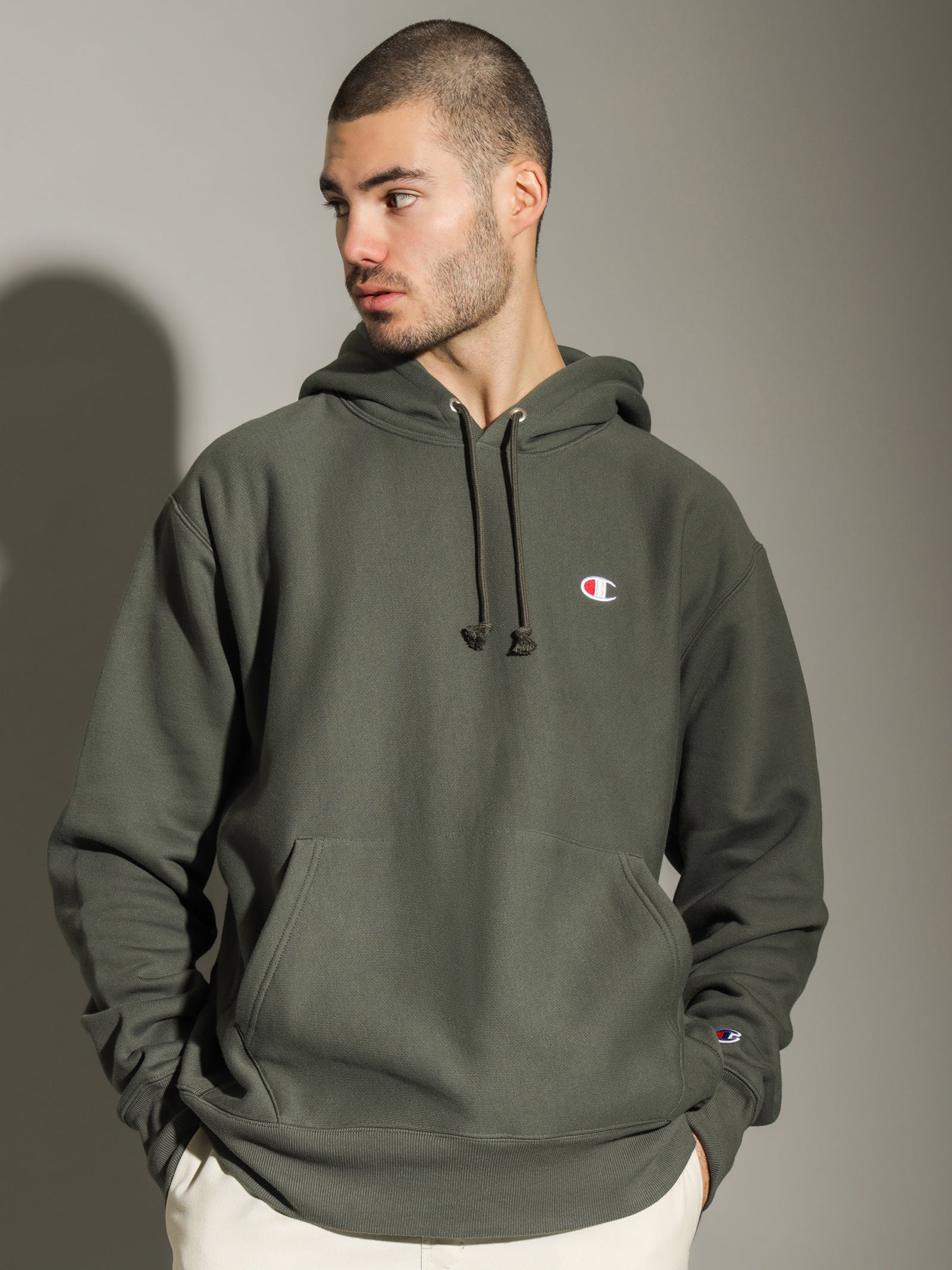 Champion Reverse Weave Hoodie Dark Green Glue Store