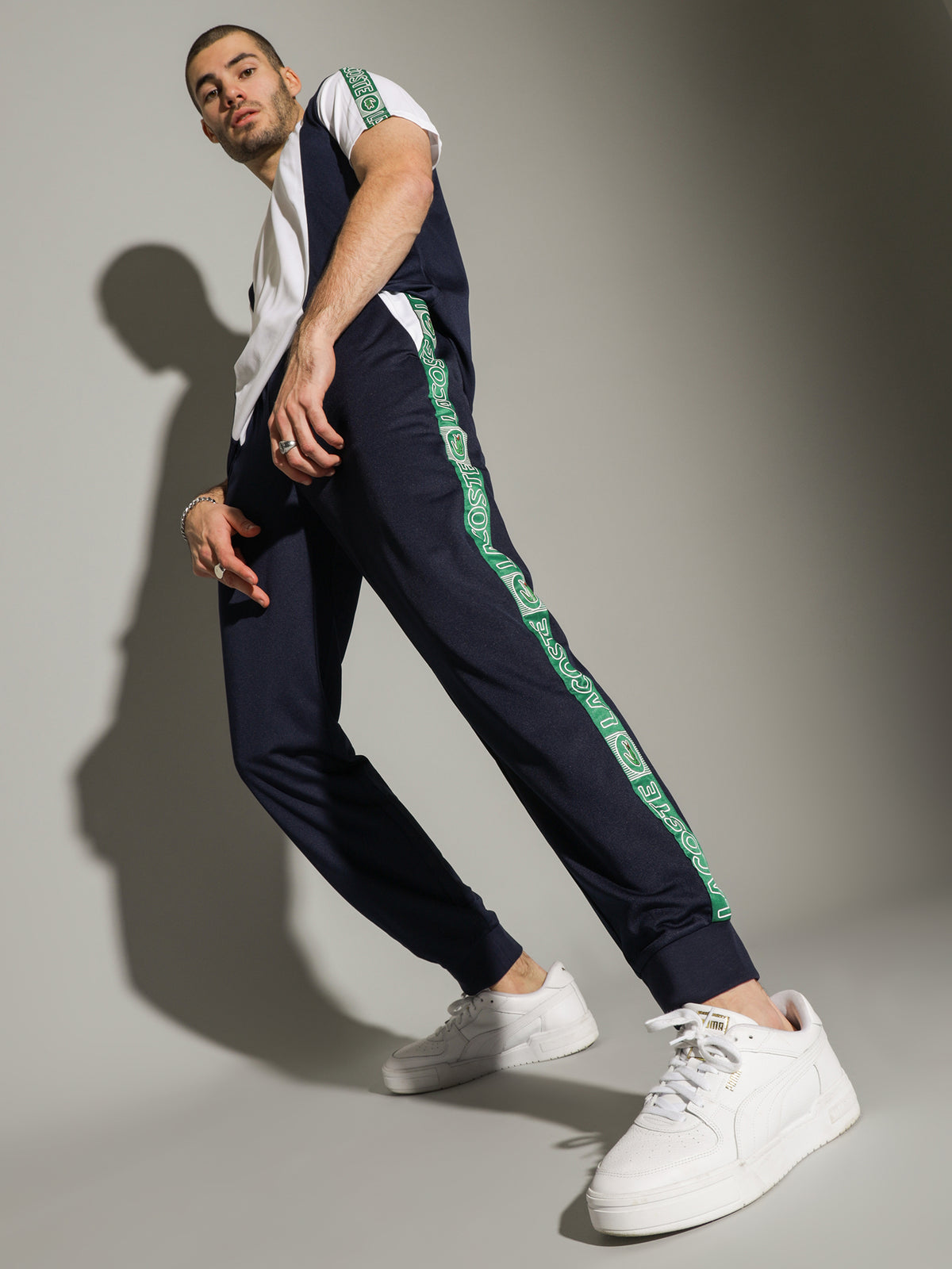Tech Colour Block Poly Track Pants in Navy White