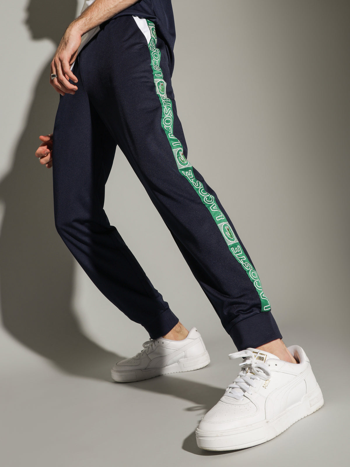 Tech Colour Block Poly Track Pants in Navy White