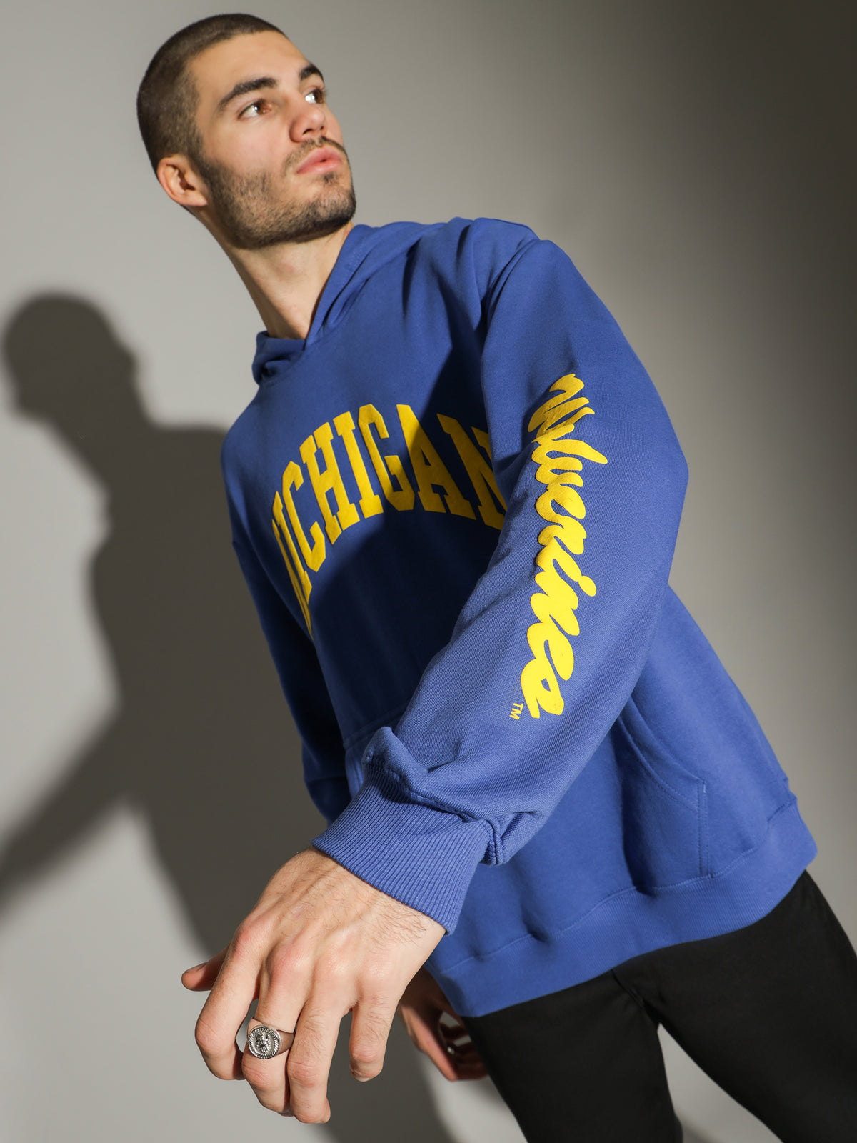University Of Michigan Puff Print Pullover Hoodie in Royal Blue