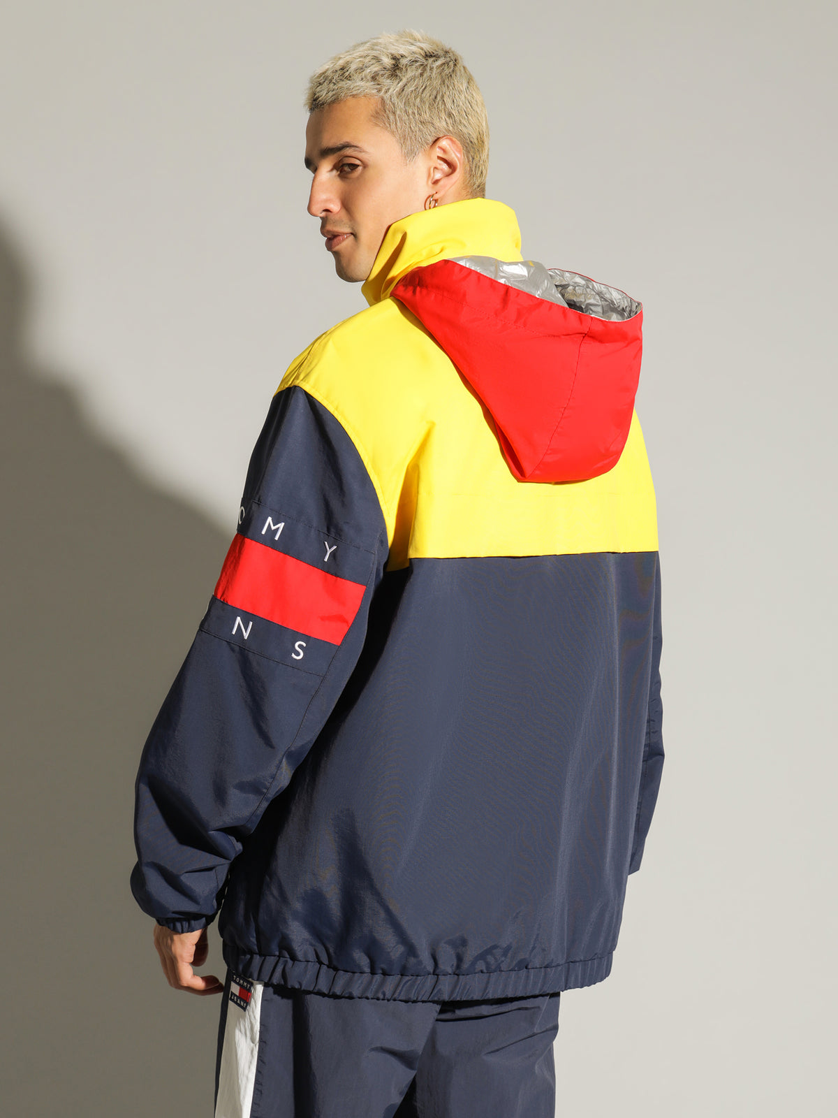 Reversible Archive Chicago Windbreaker in Twilight Navy, Yellow &amp; Red