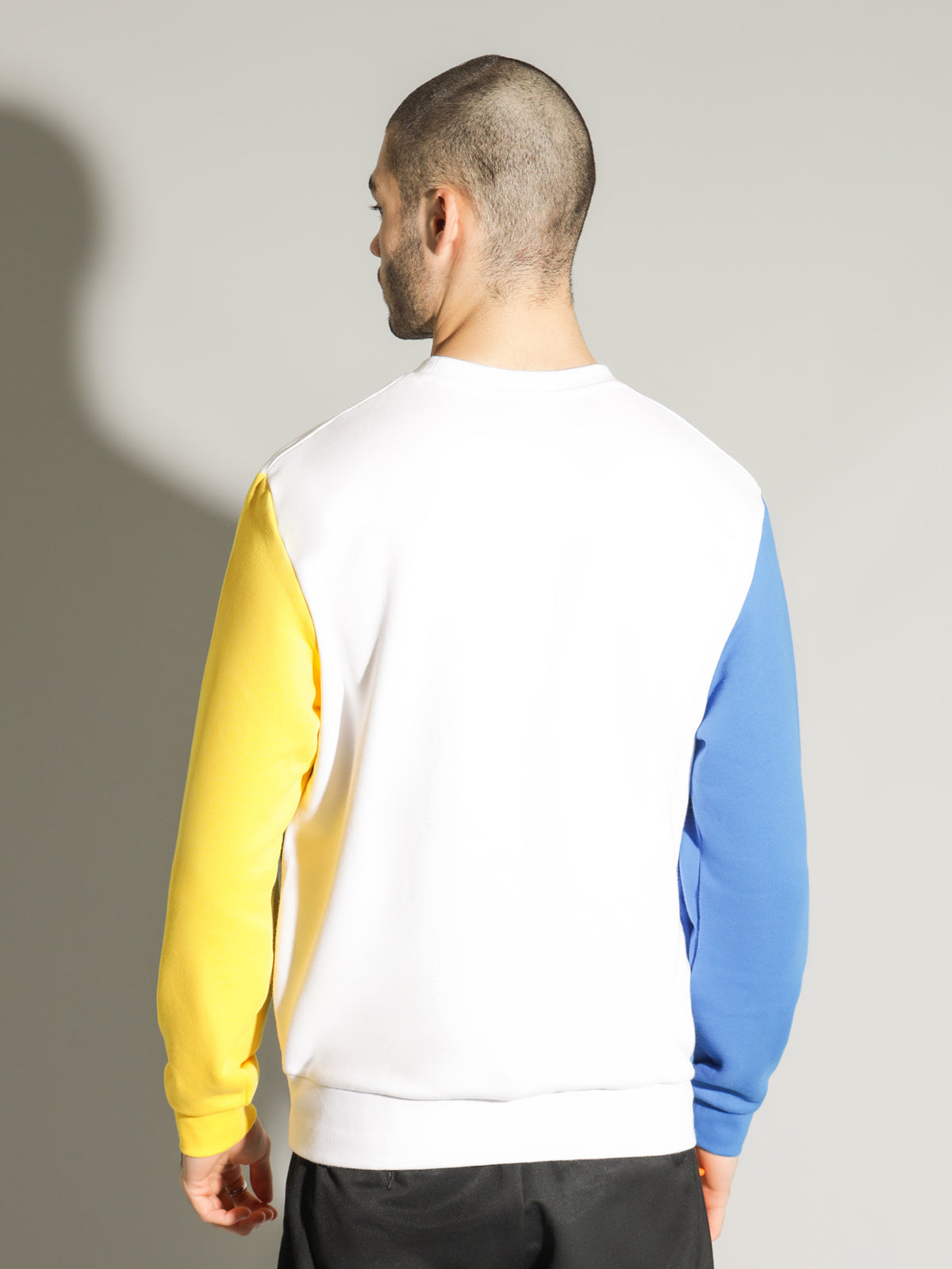 Graphic Panel Fleece Sweat in White &amp; Blue