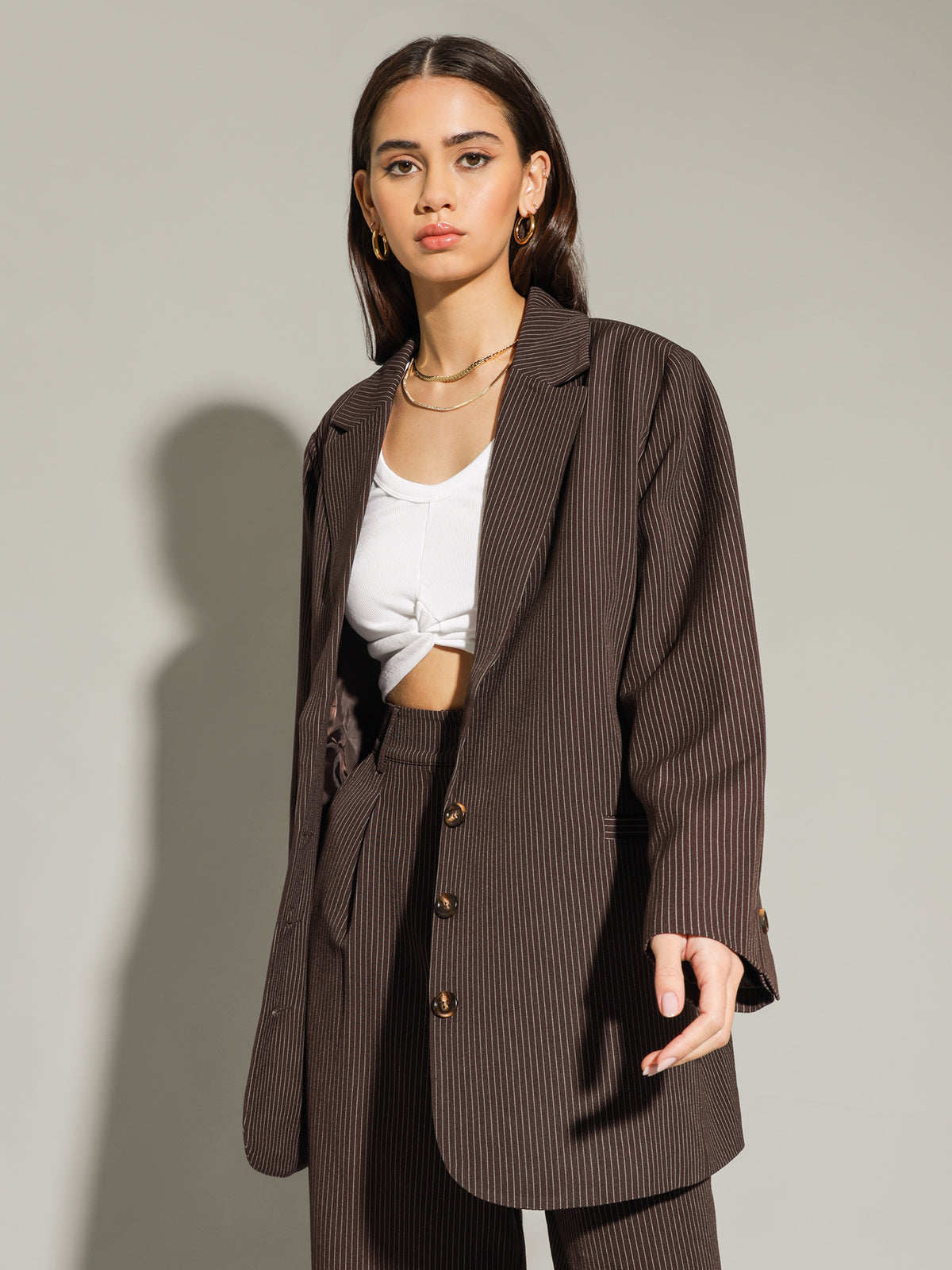 Beyond Her Sonia Boyfriend Blazer | Pinstripe