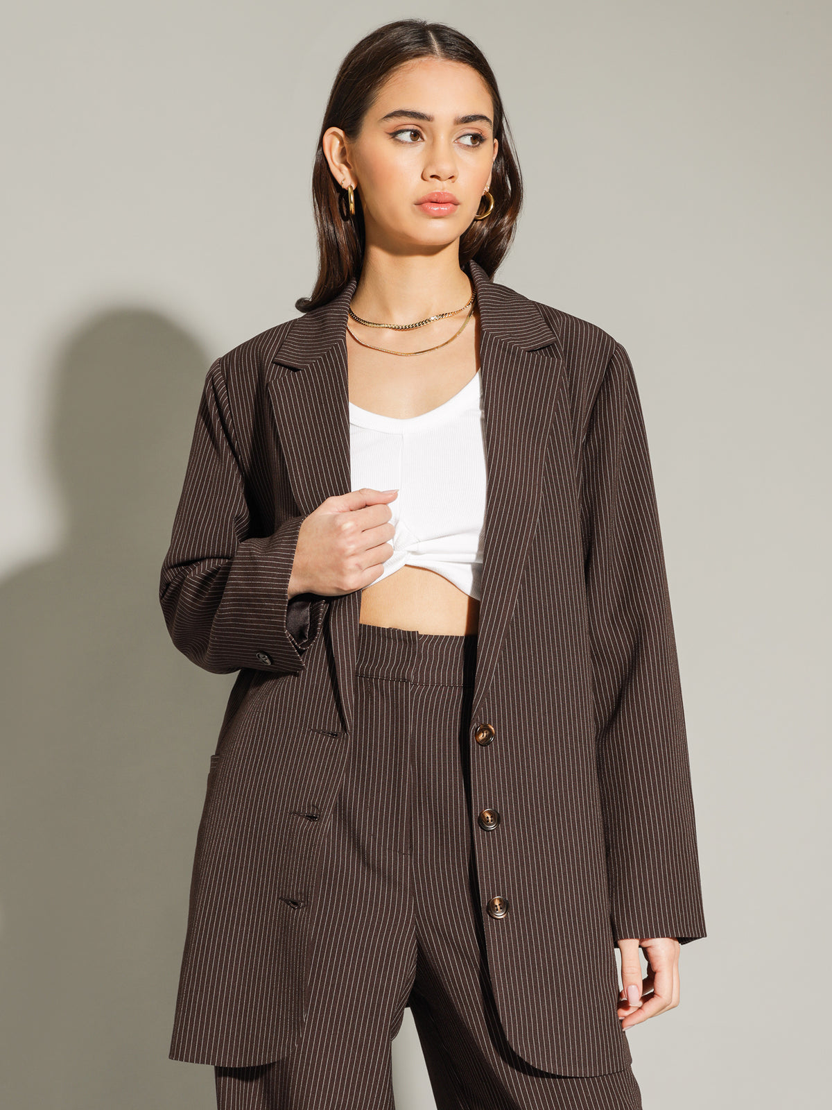 Beyond Her Sonia Boyfriend Blazer | Pinstripe