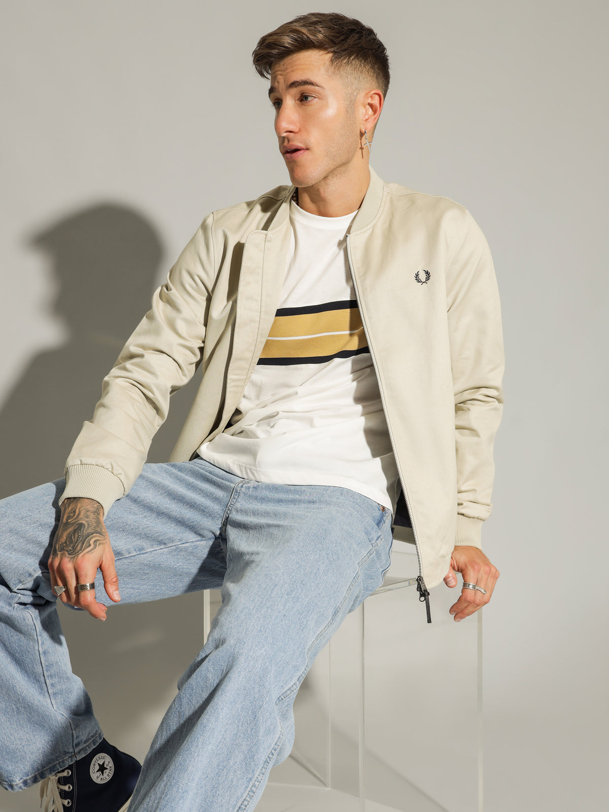Twill Bomber Jacket in Oyster White