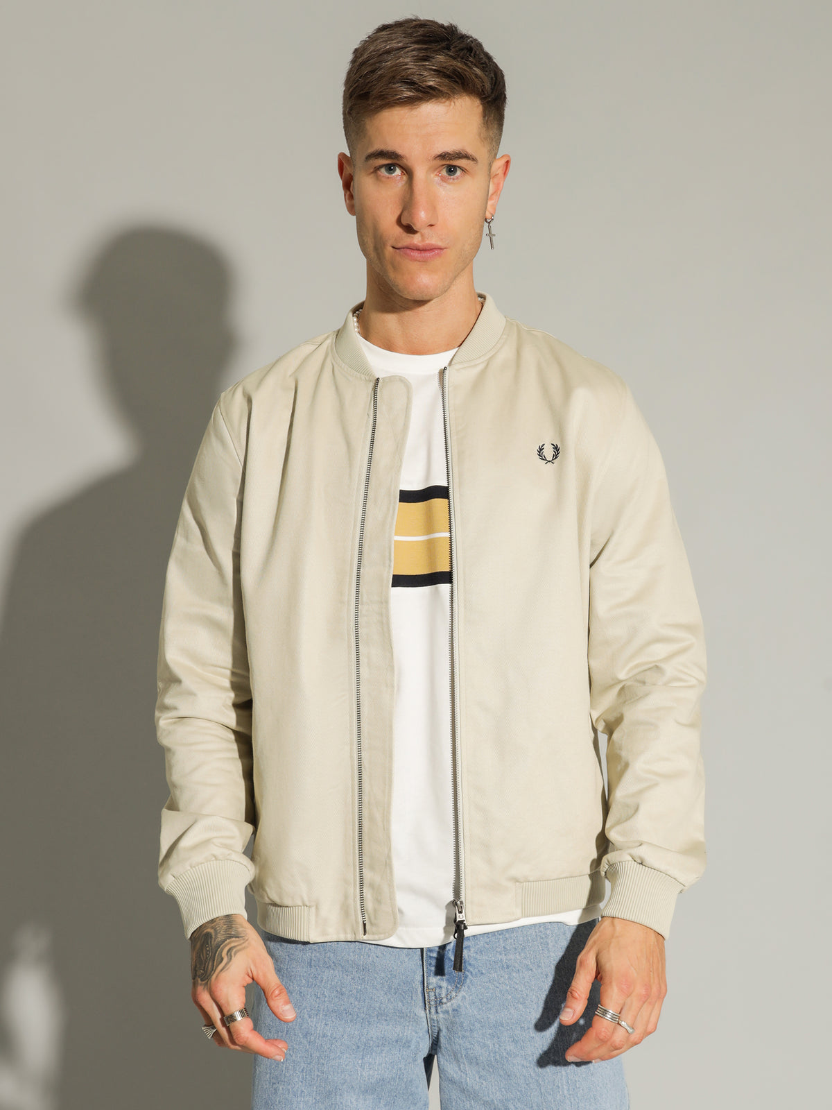Twill Bomber Jacket in Oyster White