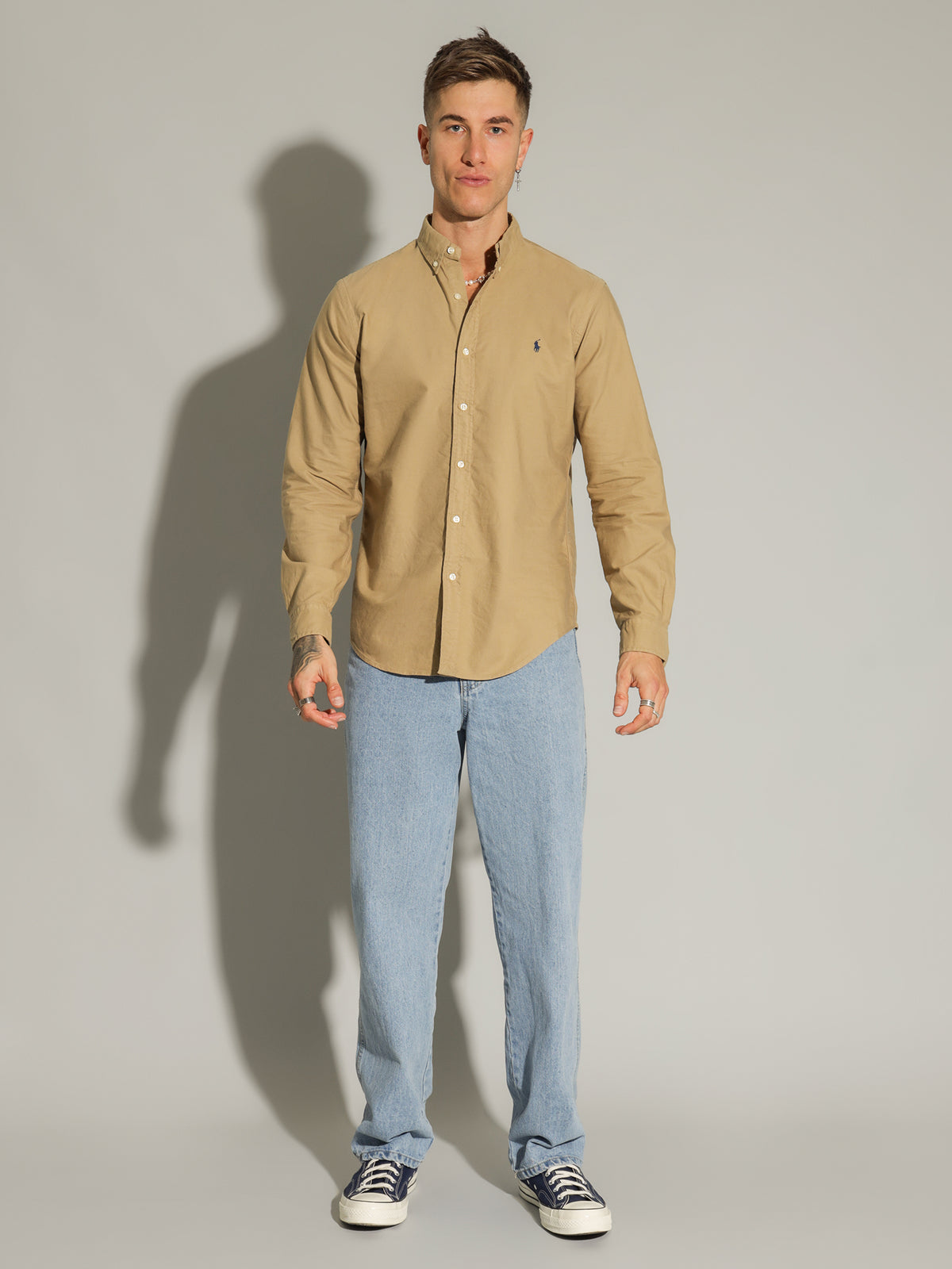 Button Down Slim-Fit Oxford Shirt in Surrey Tan