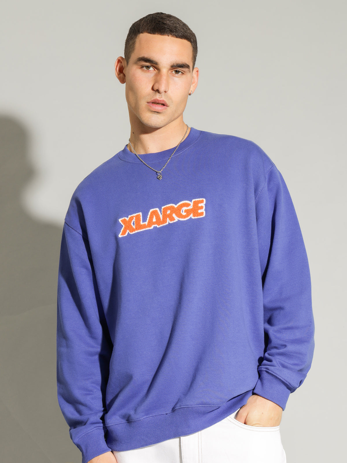 Chenille Text Logo Crew in Royal Blue