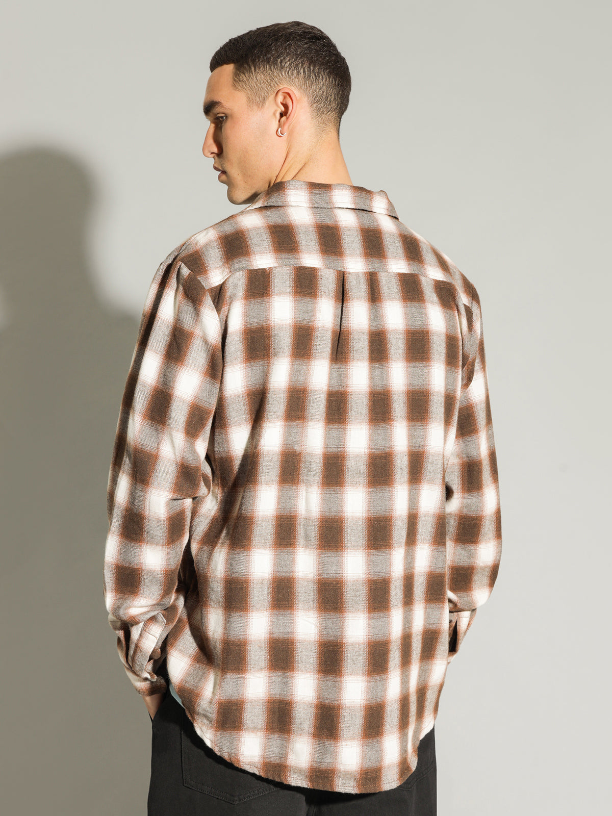Vignette Long Sleeve Shirt in Brown &amp; White