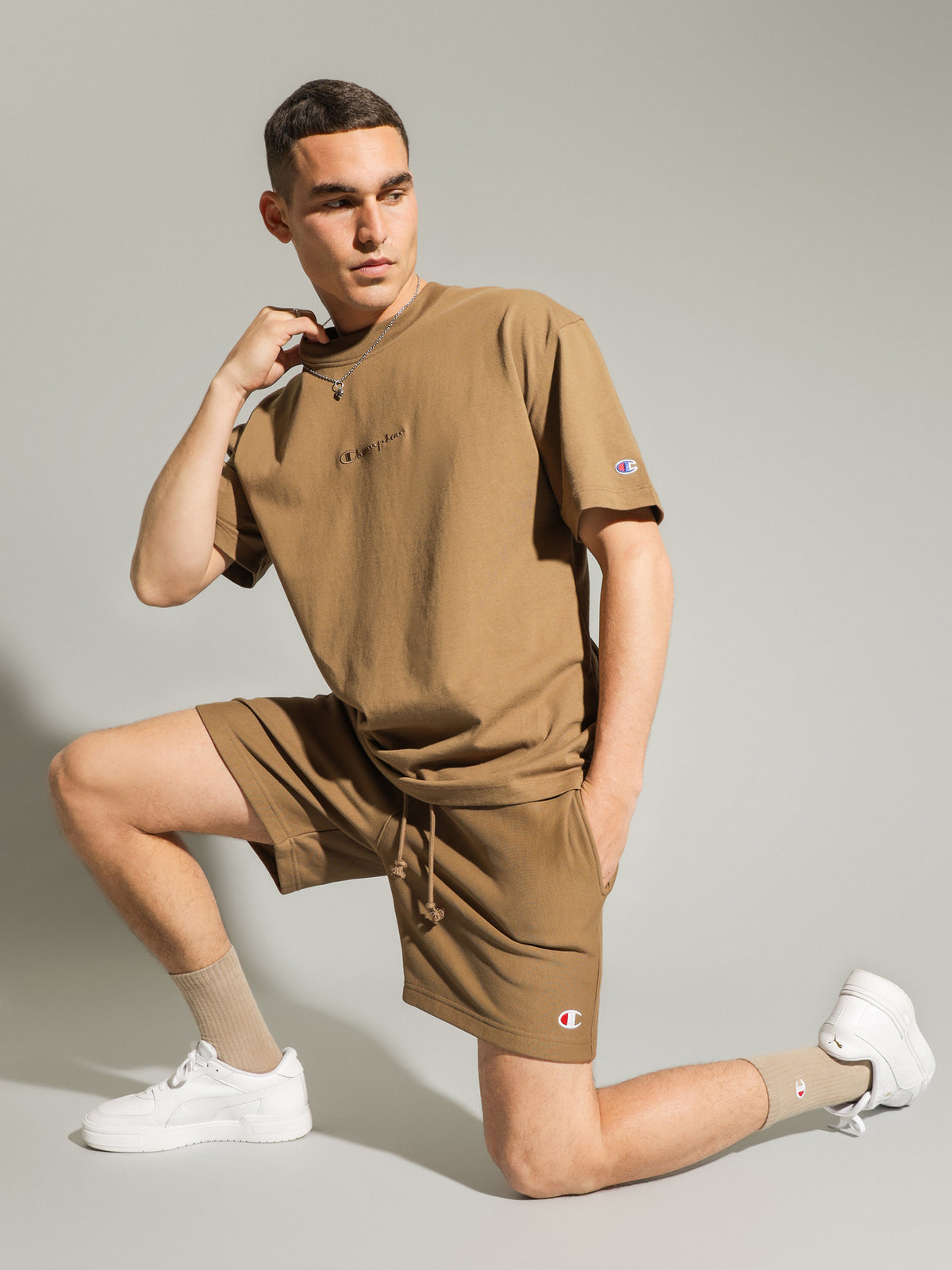 Reverse Weave Terry Shorts in Moway Brown