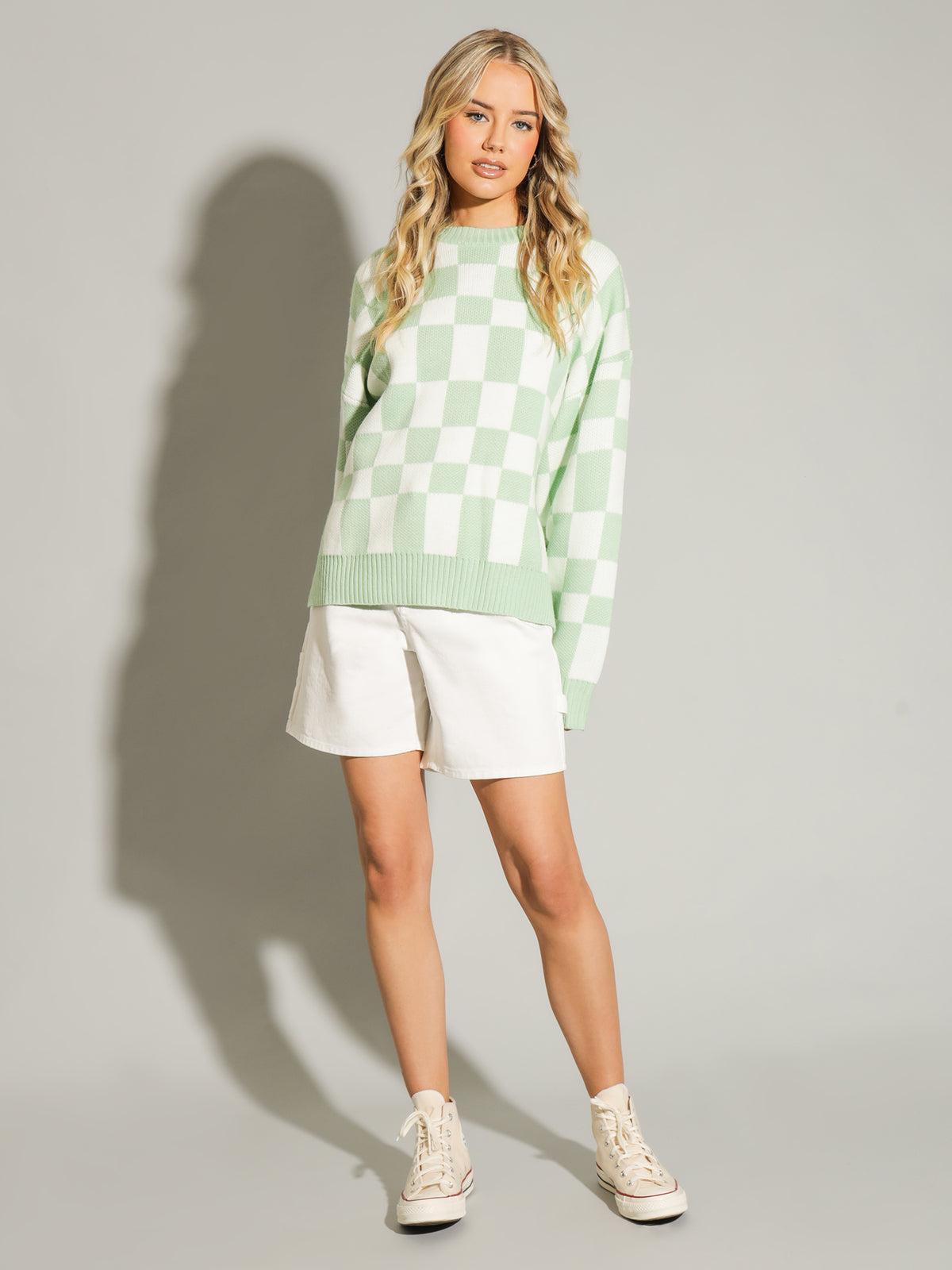 Hopscotch Sweater in Lime Check