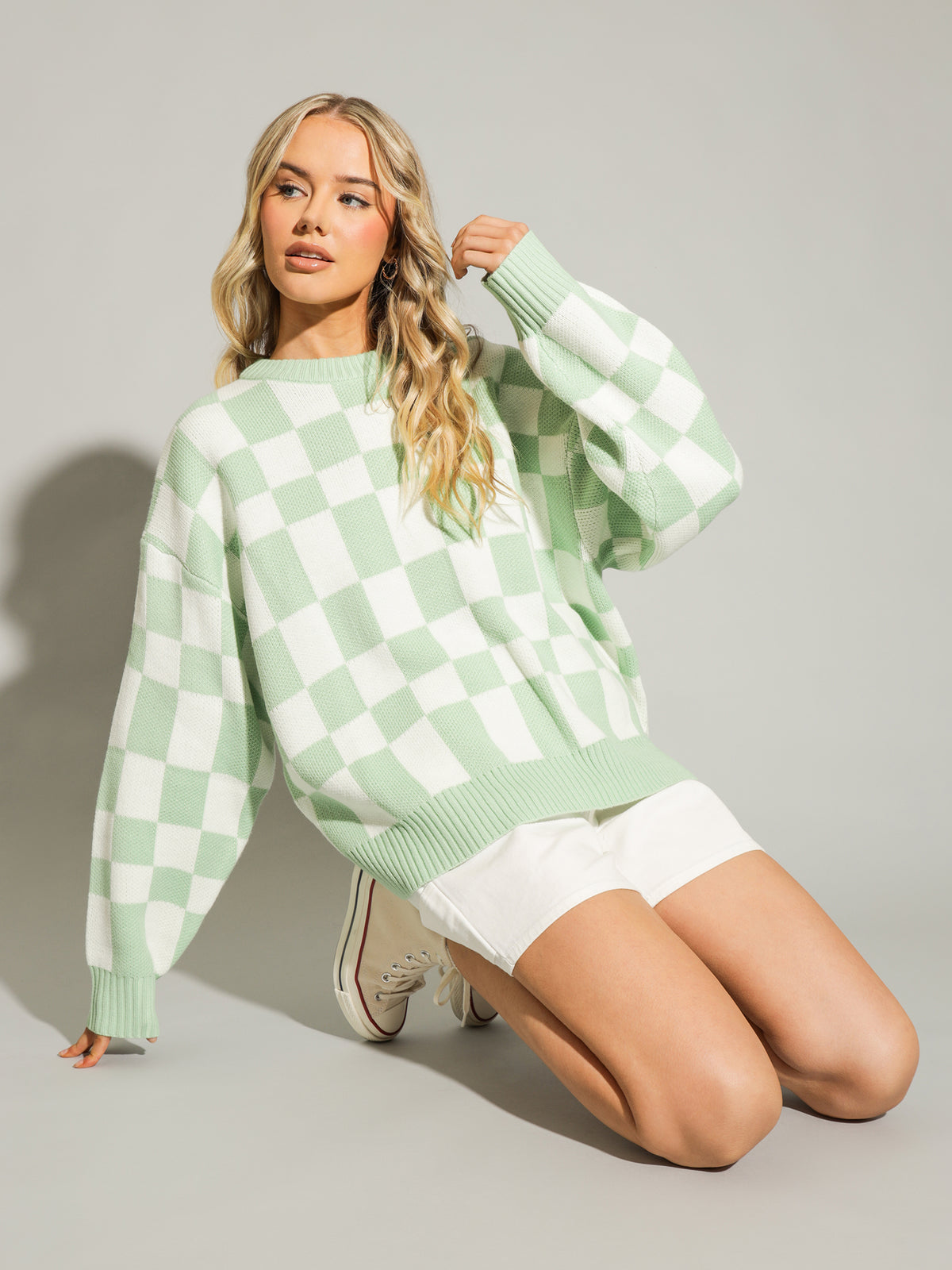 Hopscotch Sweater in Lime Check