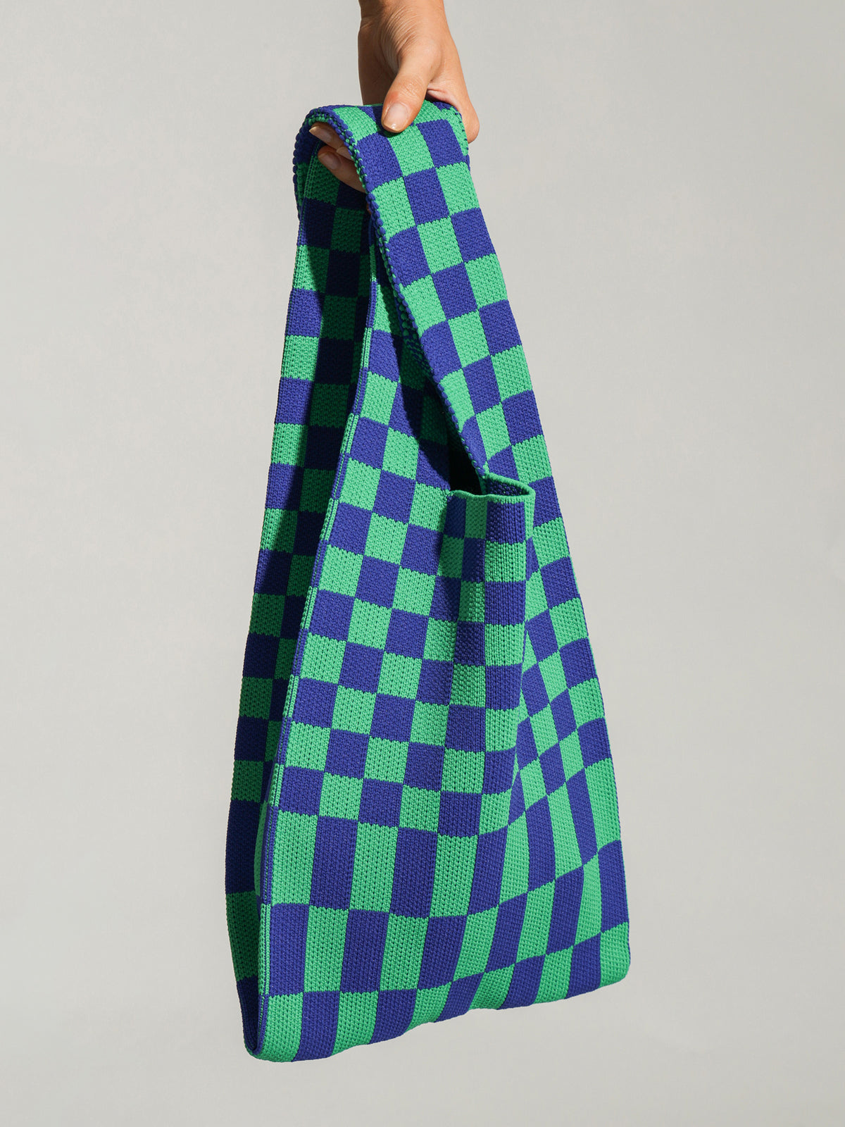 Check Knit Tote Bag in Blue &amp; Green