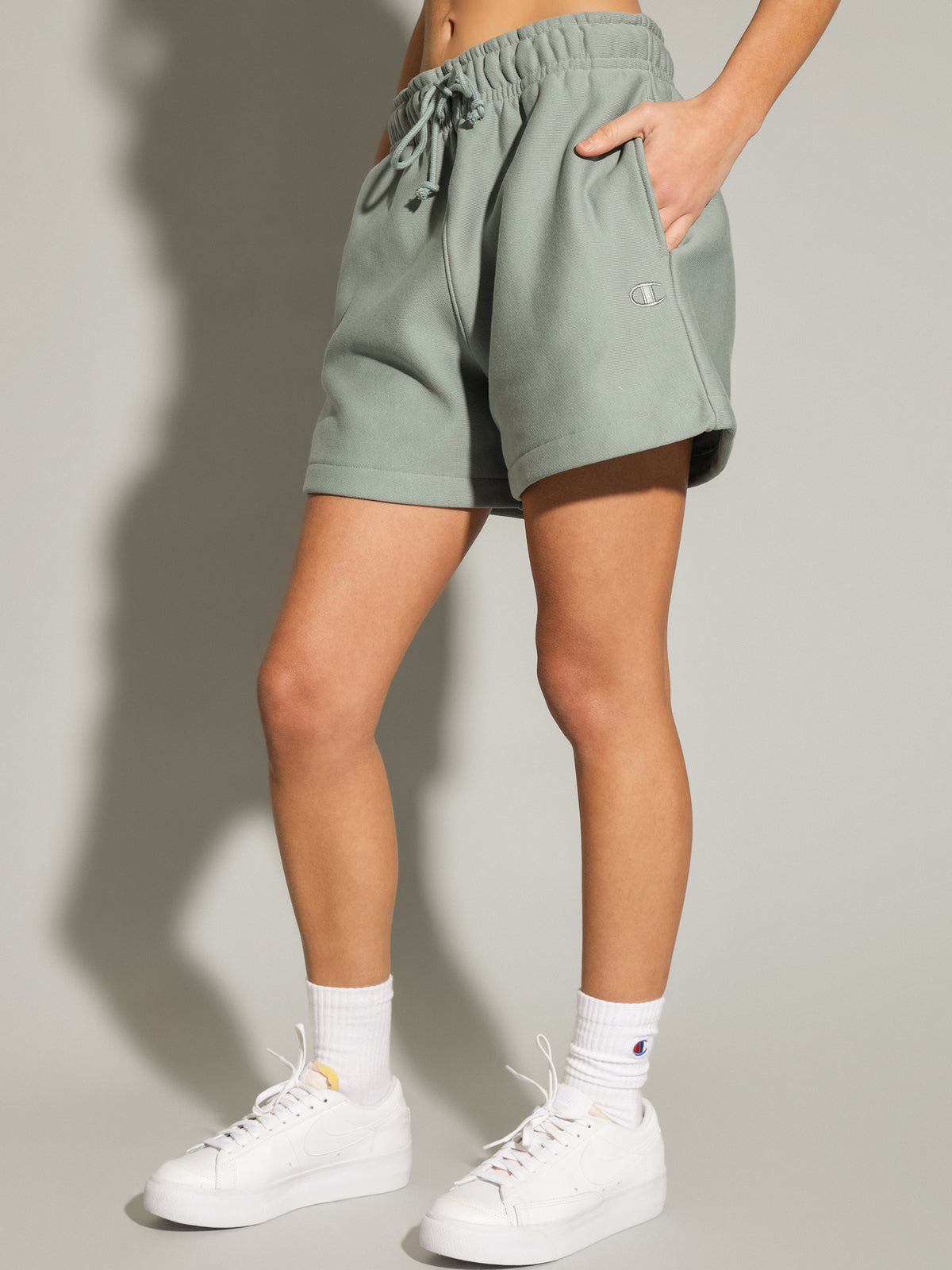 Reverse Weave OD C Logo Relax Shorts in Sage Shimmer Green