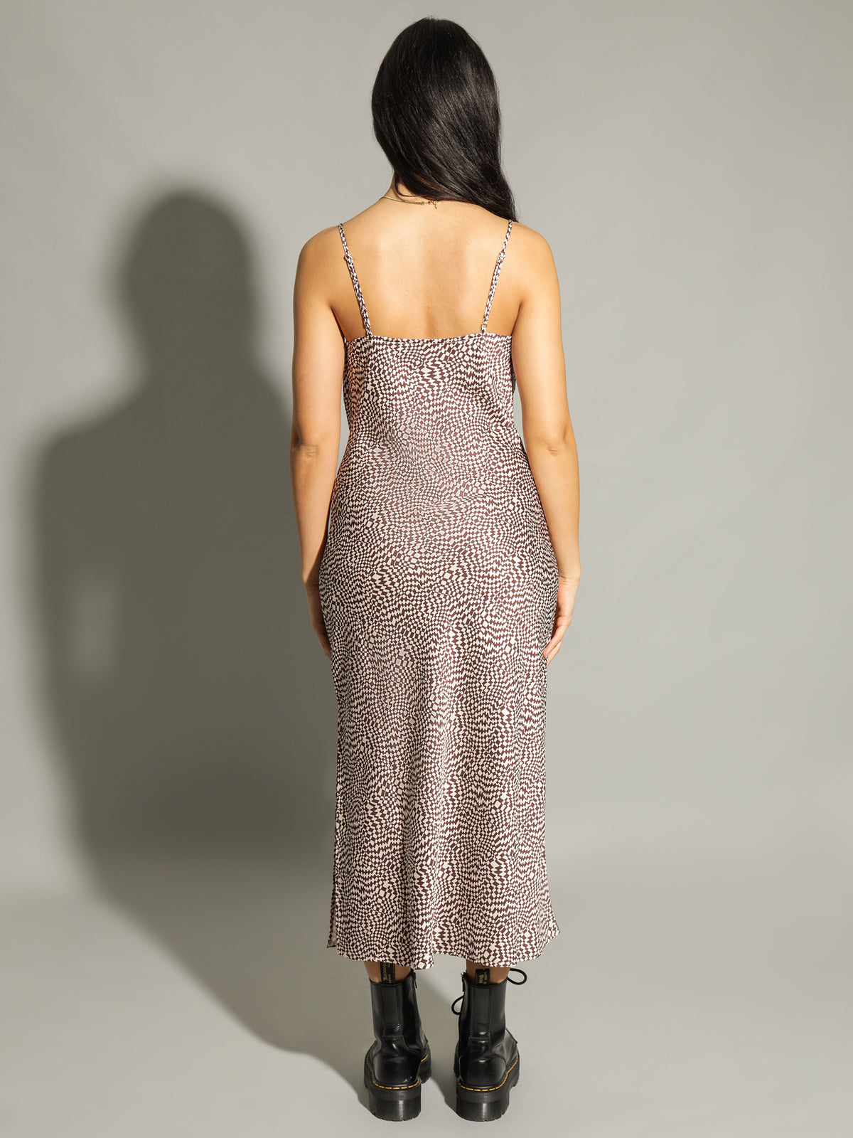 Novera Satin Midi Dress in Checkerboard